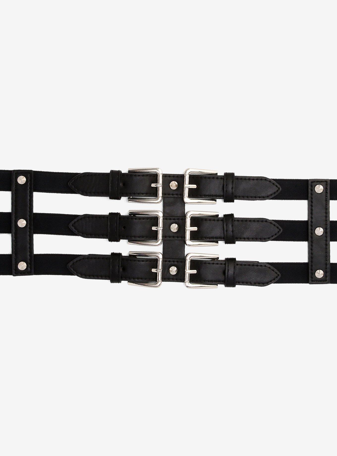 Triple Buckle Corset Belt, BLACK, hi-res