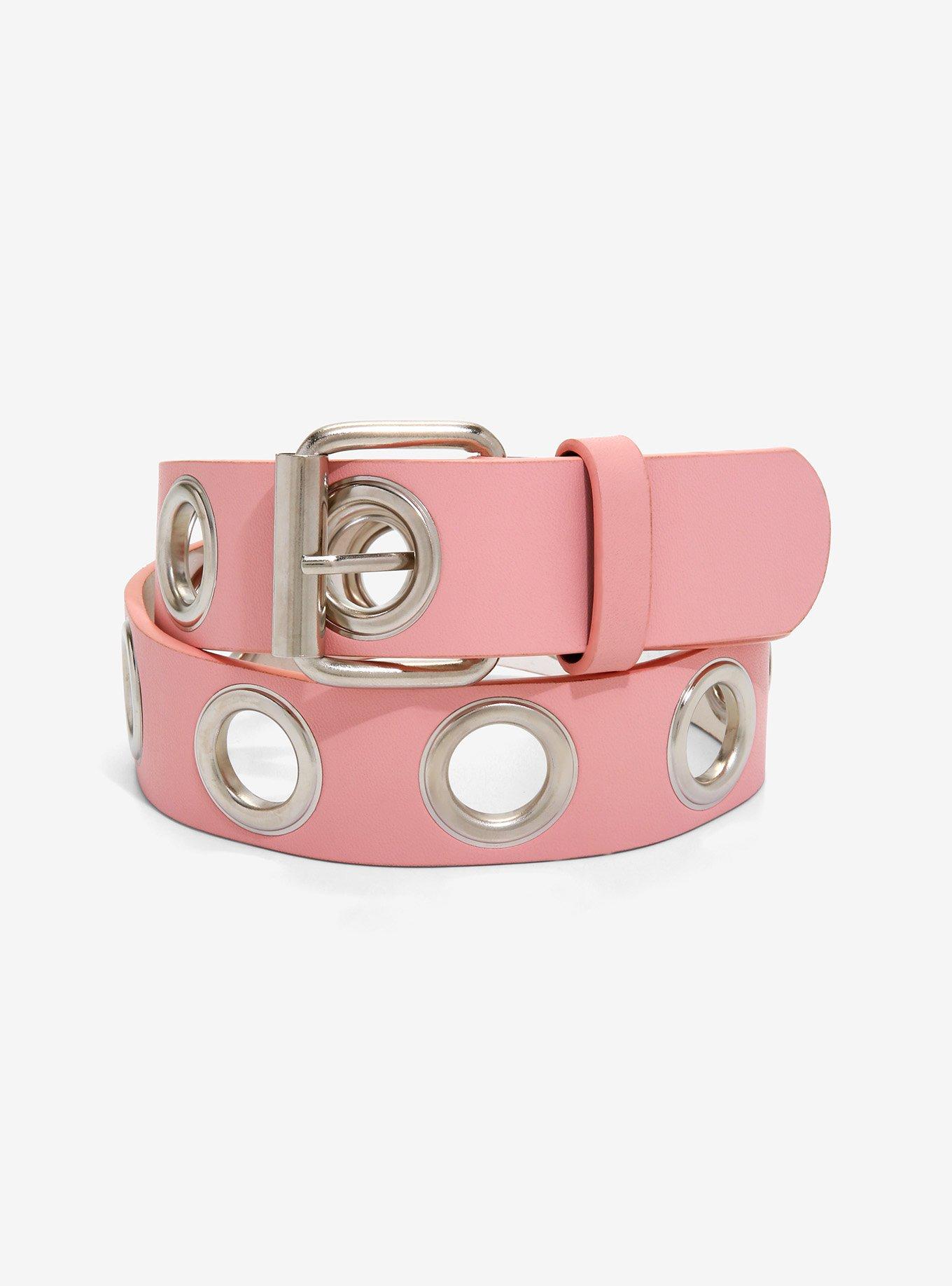 Pastel Pink Single-Row Grommet Belt, PINK, hi-res