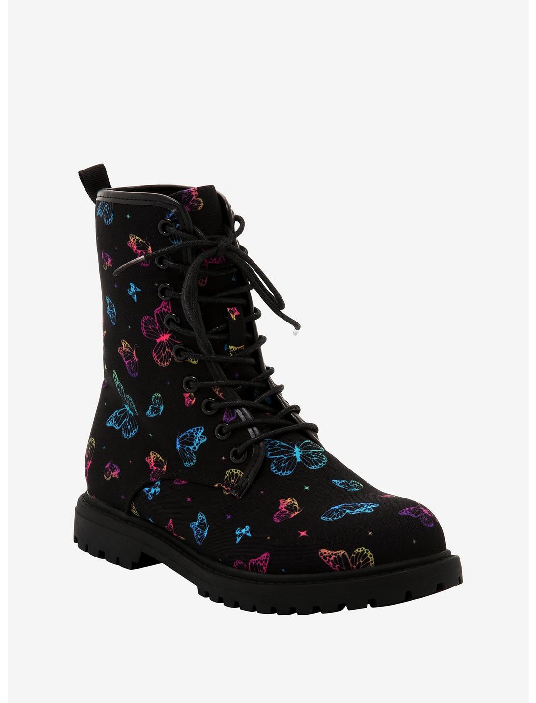 Multicolor Butterfly Combat Boots, MULTI, hi-res