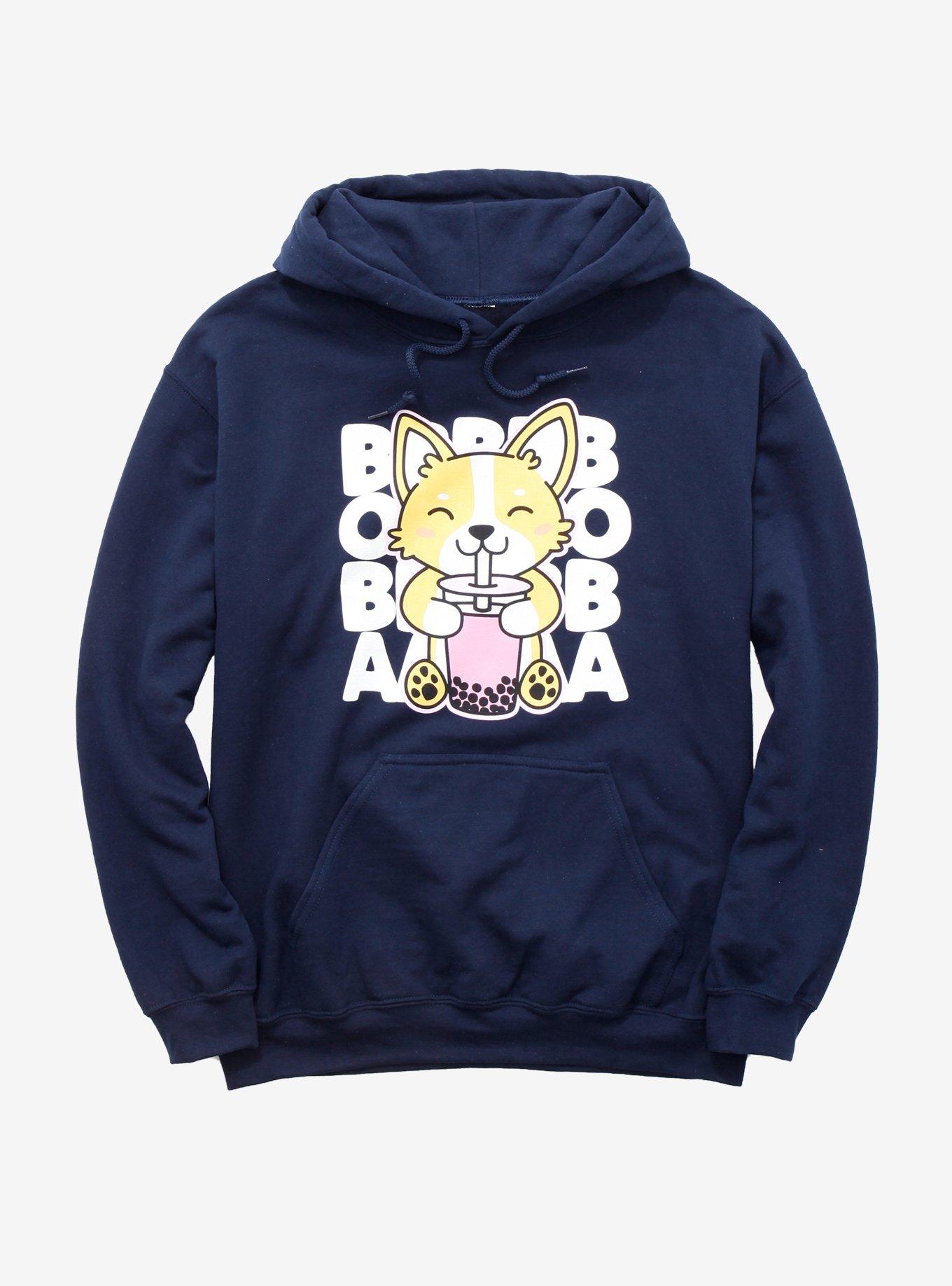 Corgi Drinking Boba Hoodie, NAVY, hi-res