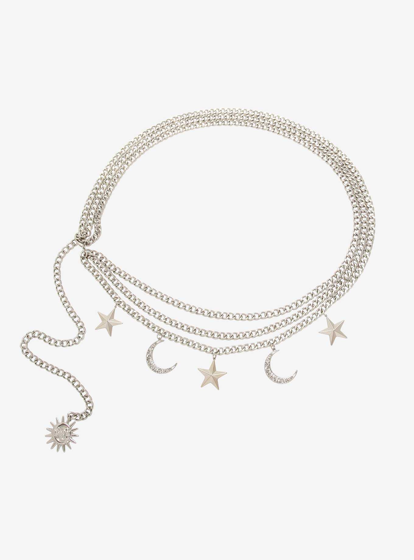 Moon & Stars Layered Chain Belt, , hi-res