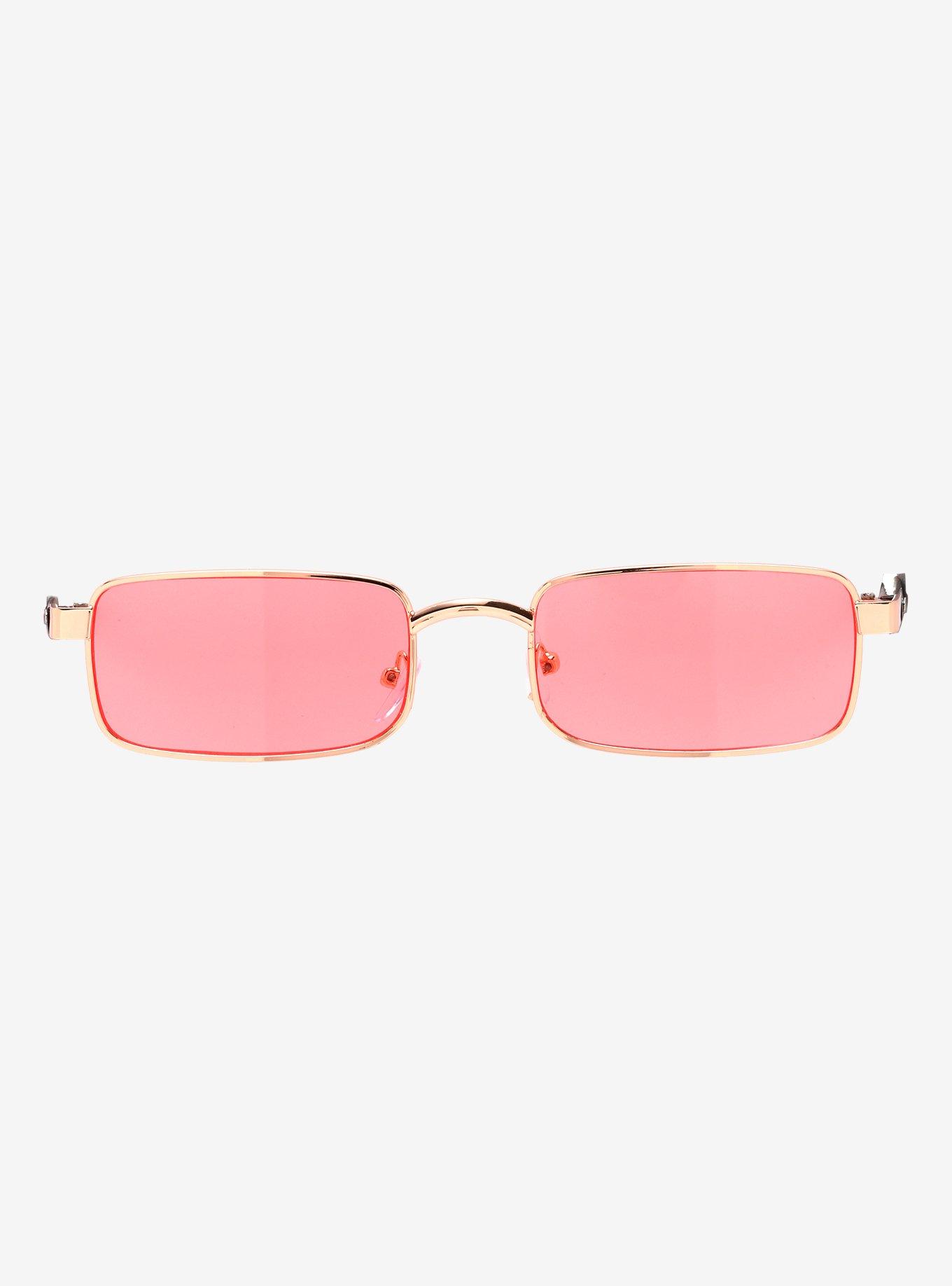 Pink Slim Rectangle Sunglasses, , hi-res