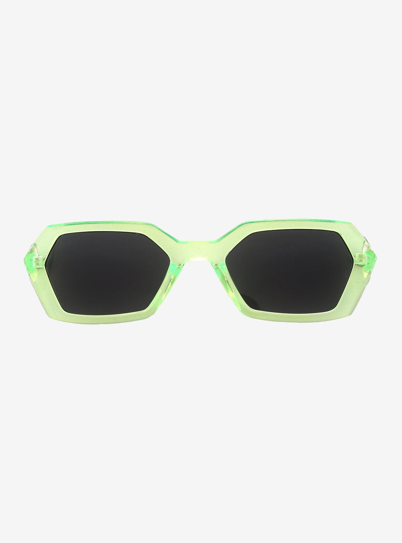 Neon Green Clear Geometric Sunglasses, , hi-res
