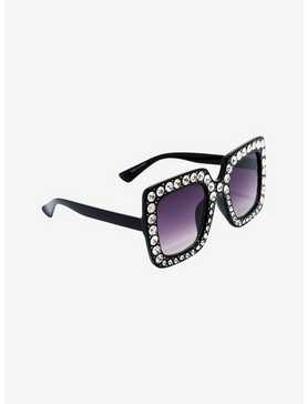 Black Oversized CZ Sunglasses, , hi-res