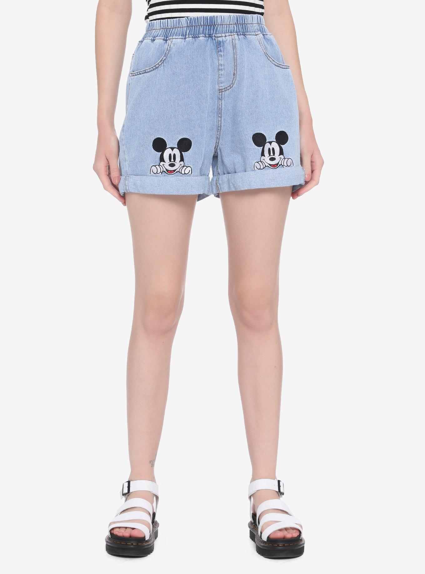 Disney Mickey Mouse Elastic High Waisted Denim Shorts