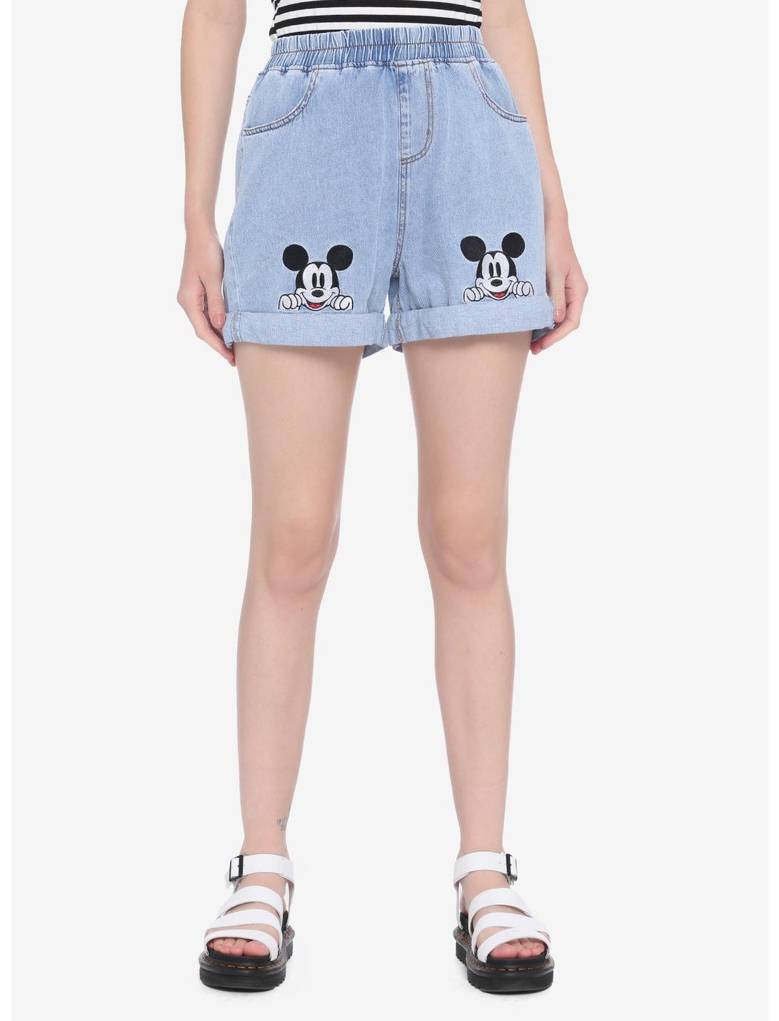 Disney Mickey Mouse Elastic High-Waisted Denim Shorts, MULTI, hi-res