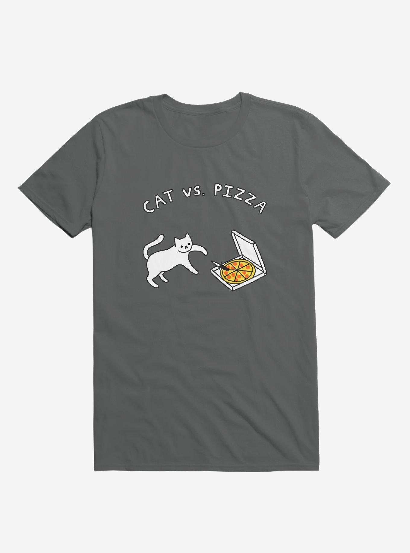 Cat Vs. Pizza Asphalt Grey T-Shirt, ASPHALT, hi-res