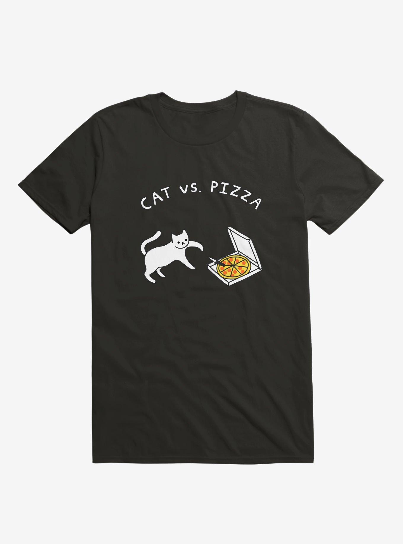 Cat Vs. Pizza Black T-Shirt, , hi-res