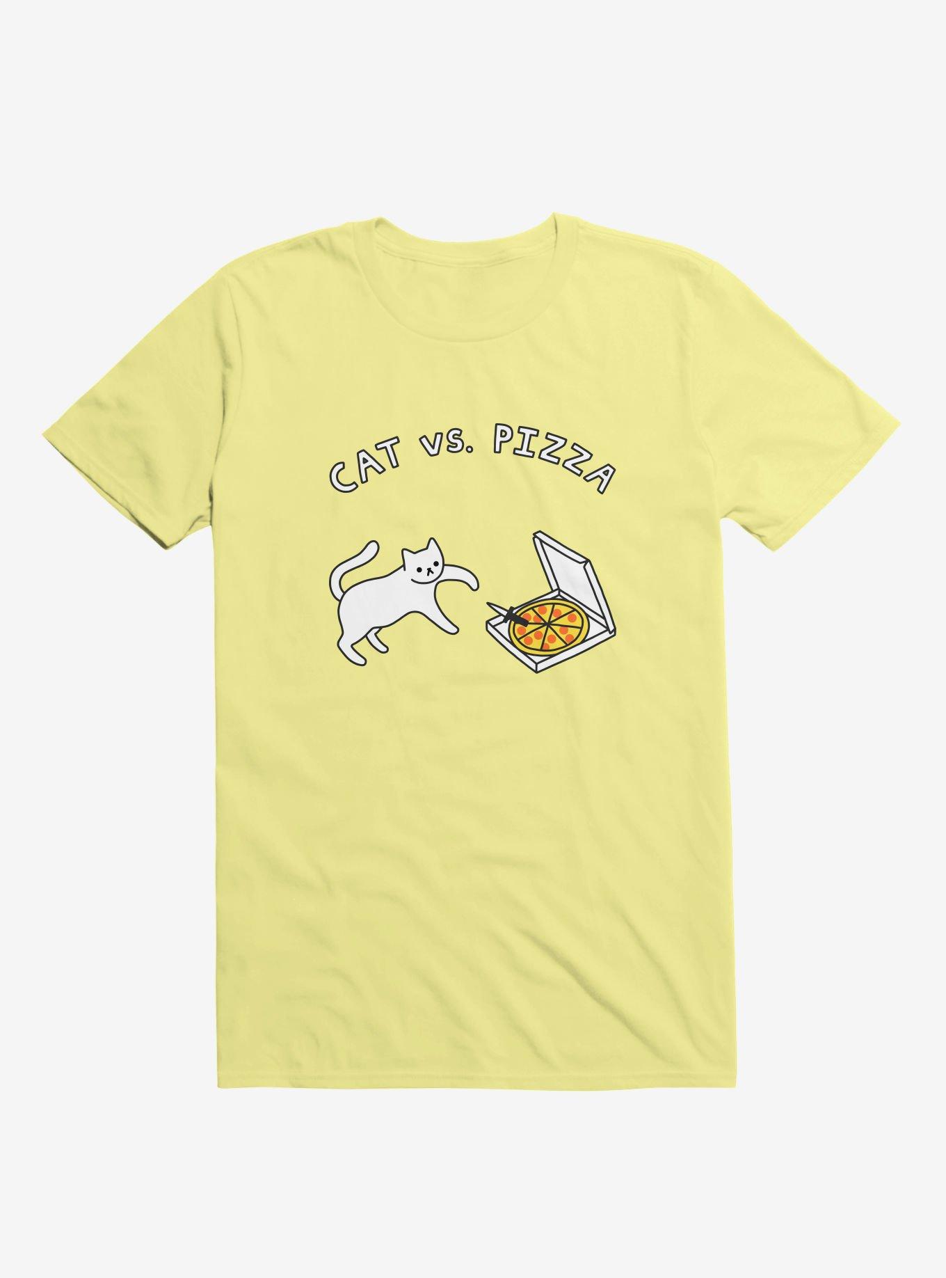 Cat Vs. Pizza Yellow T-Shirt, , hi-res