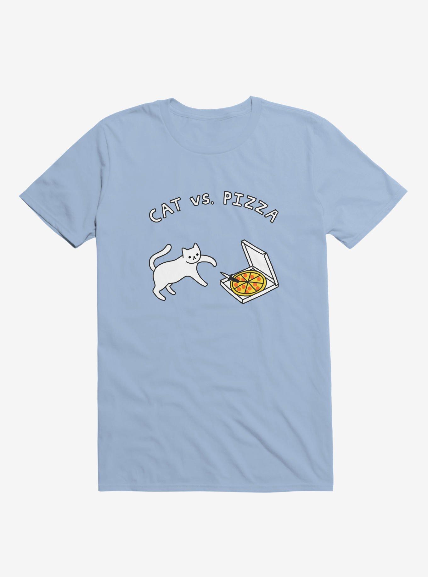 Cat Vs. Pizza Light Blue T-Shirt, , hi-res