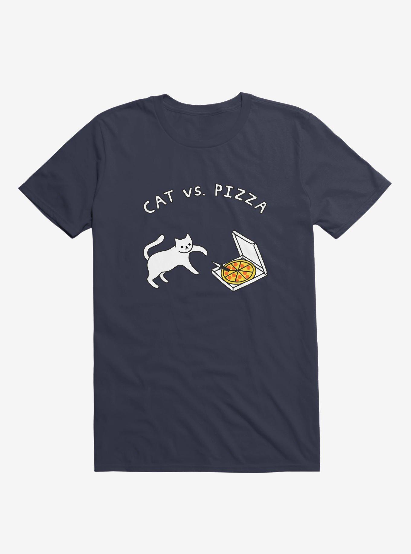 Cat Vs. Pizza Navy Blue T-Shirt, , hi-res