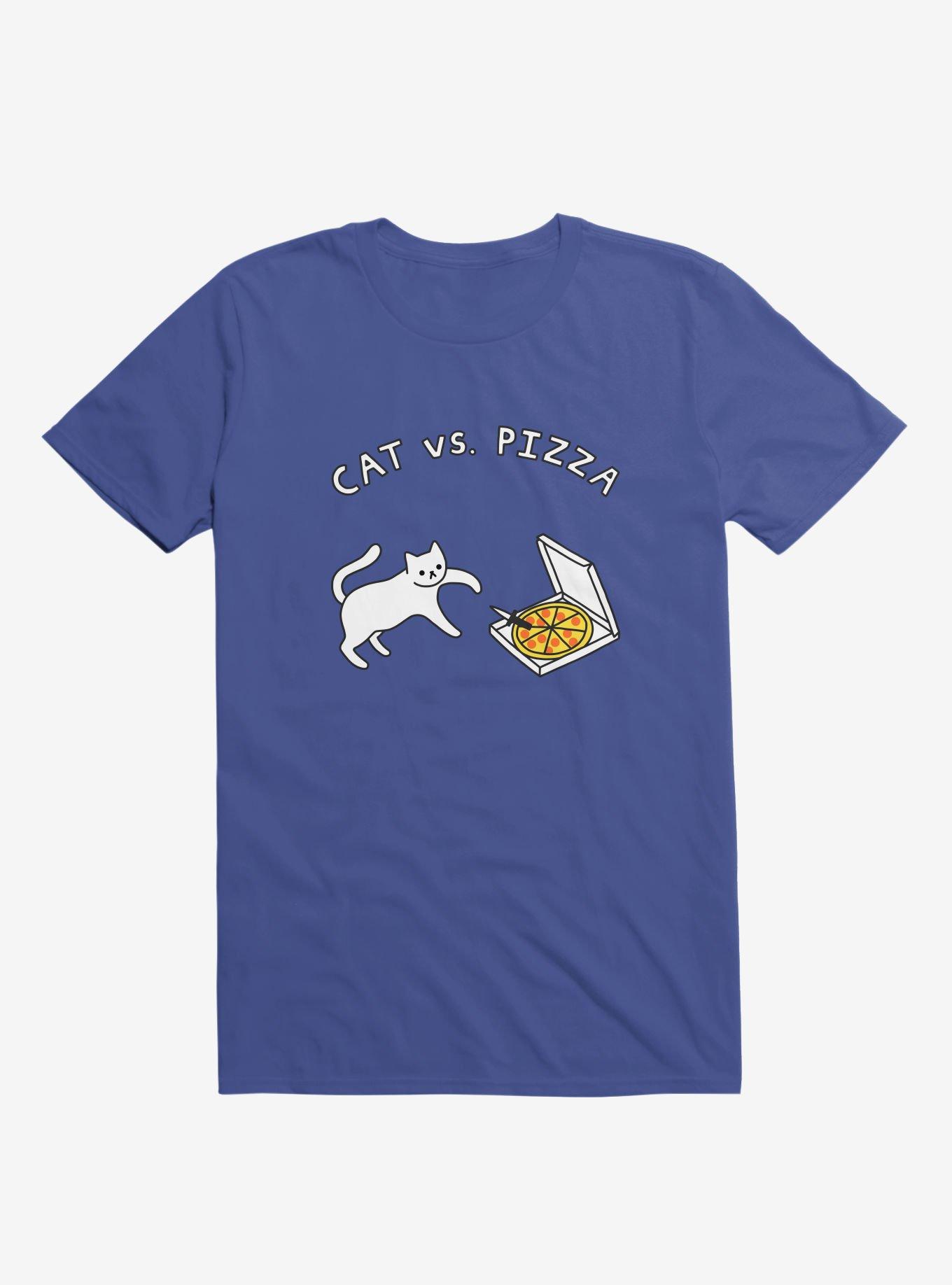 Cat Vs. Pizza Royal Blue T-Shirt, , hi-res