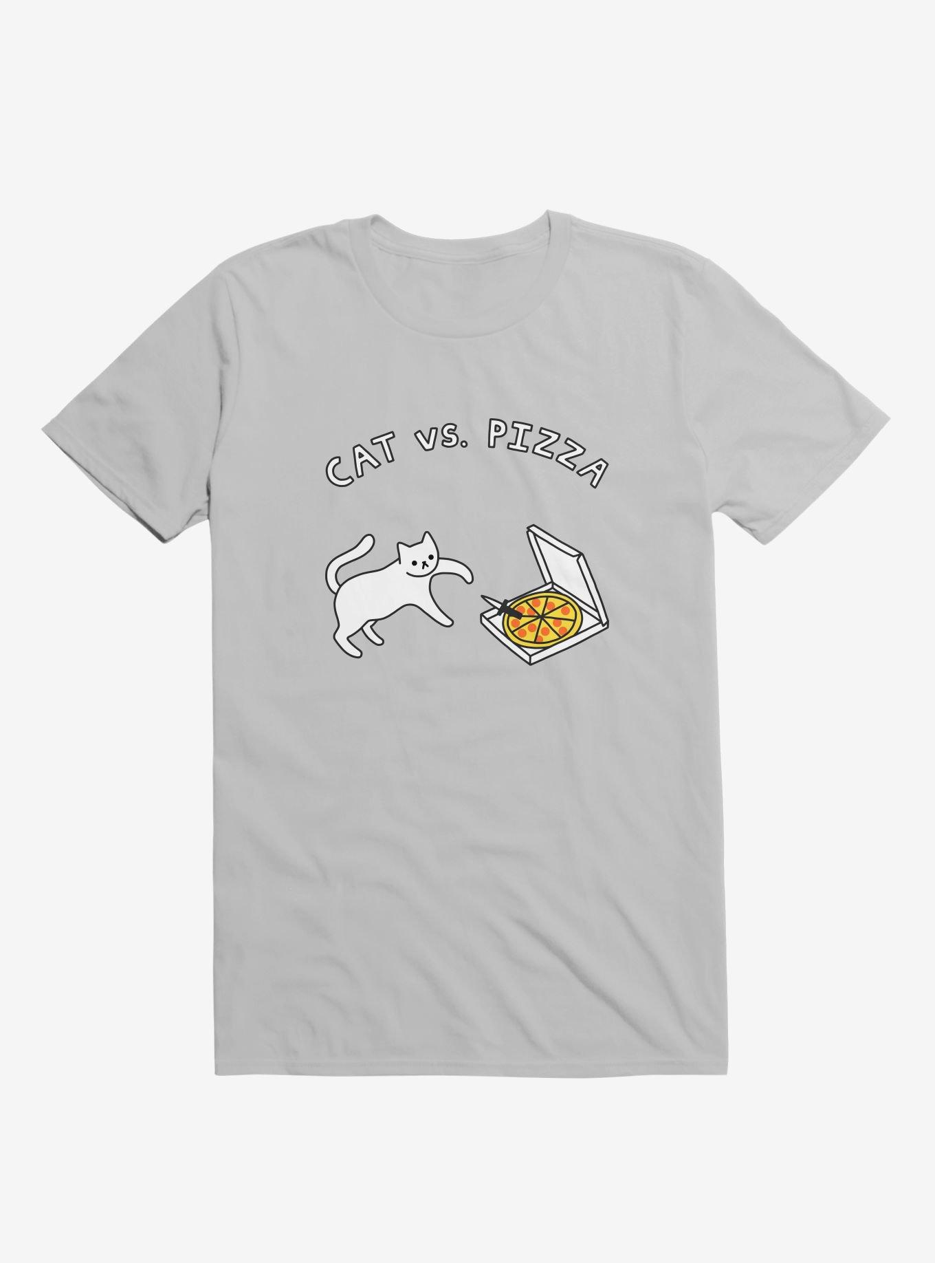 Cat Vs. Pizza Silver T-Shirt, SILVER, hi-res