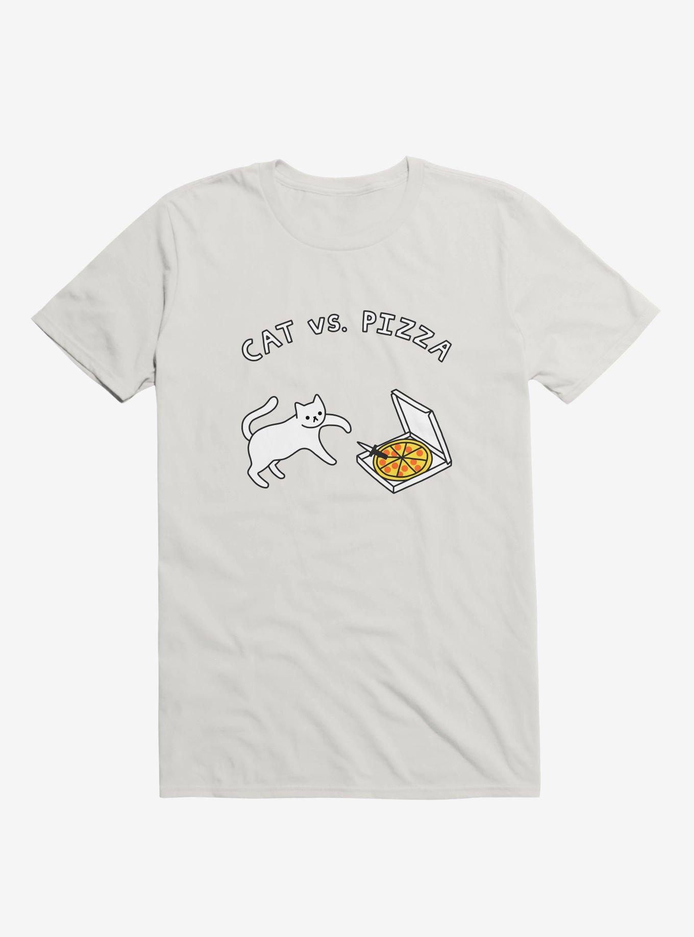 Cat Vs. Pizza White T-Shirt, , hi-res