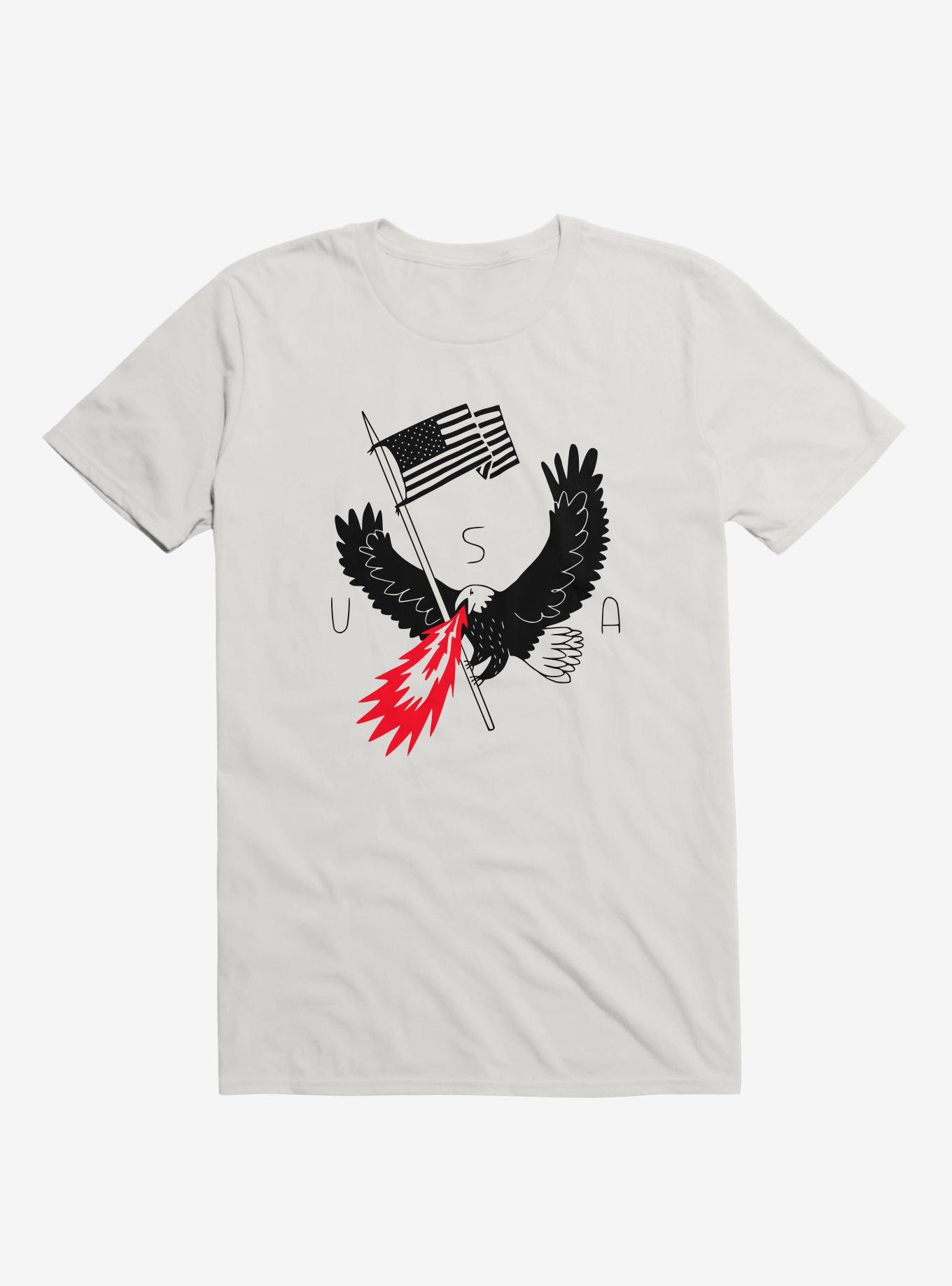 Fire Breathing Bald Eagle Of Patriotism White T-Shirt, , hi-res