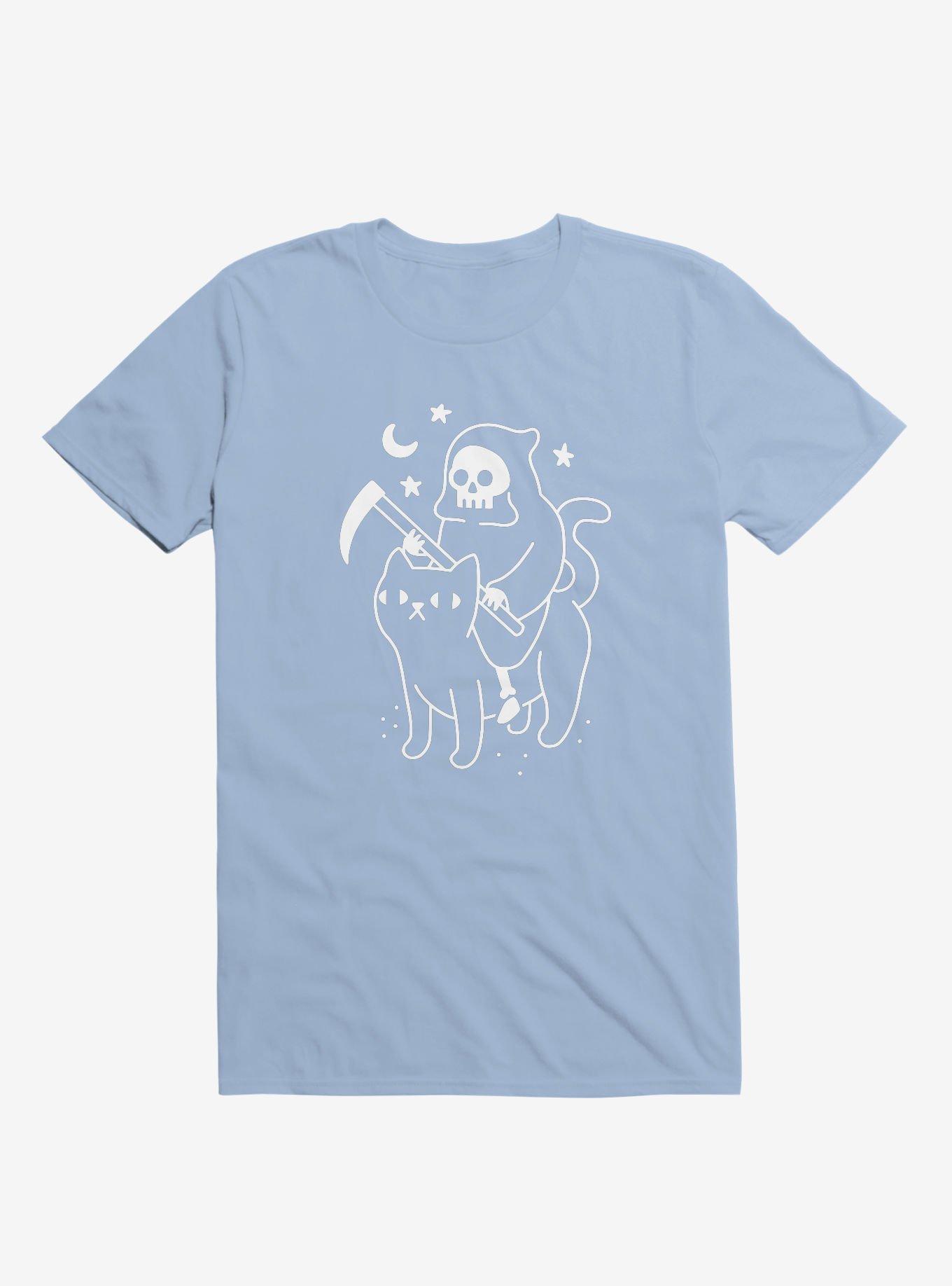 Death Rides A Black Cat Light Blue T-Shirt, , hi-res