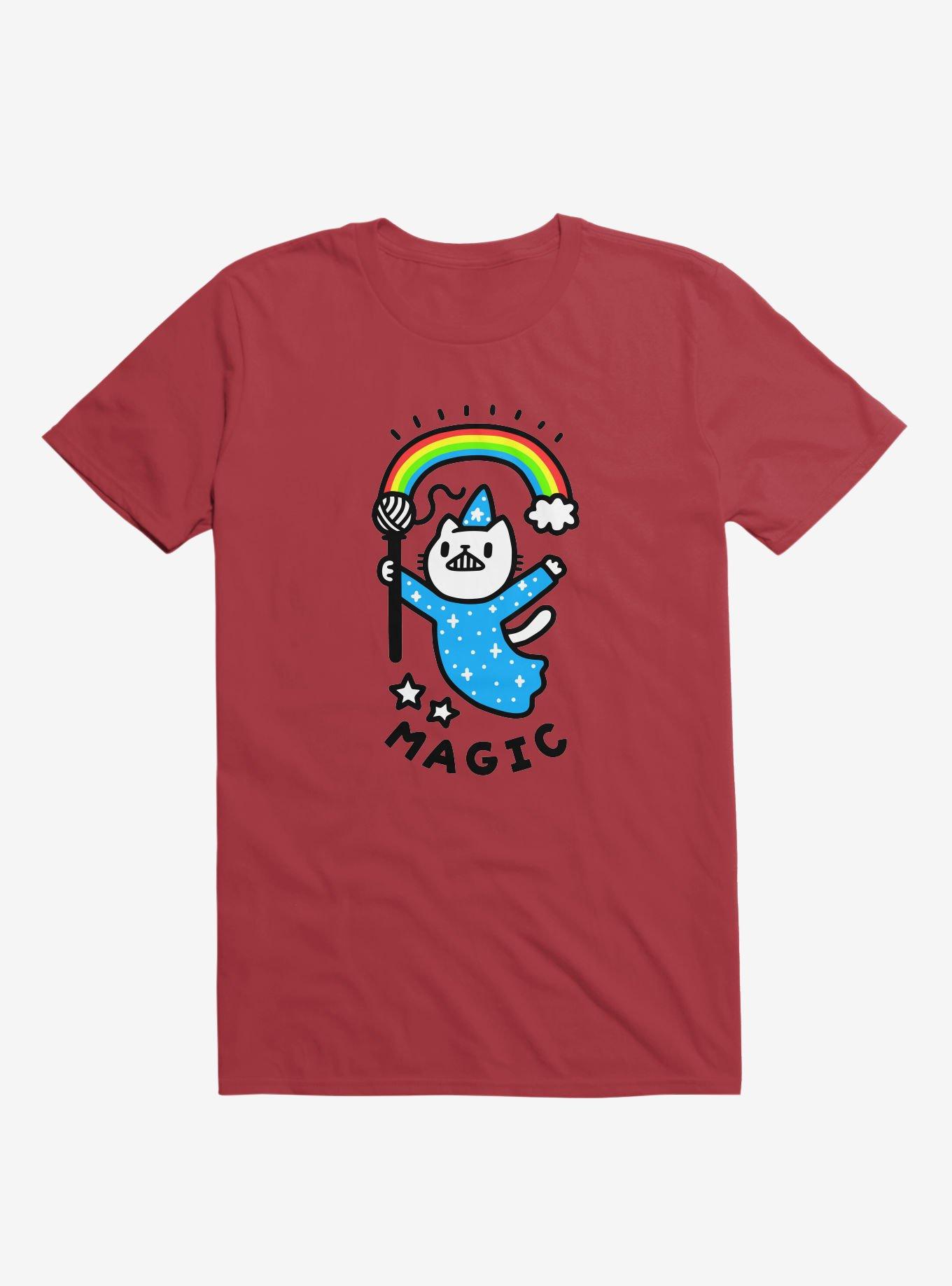 Magical Wizard Cat T-Shirt, RED, hi-res