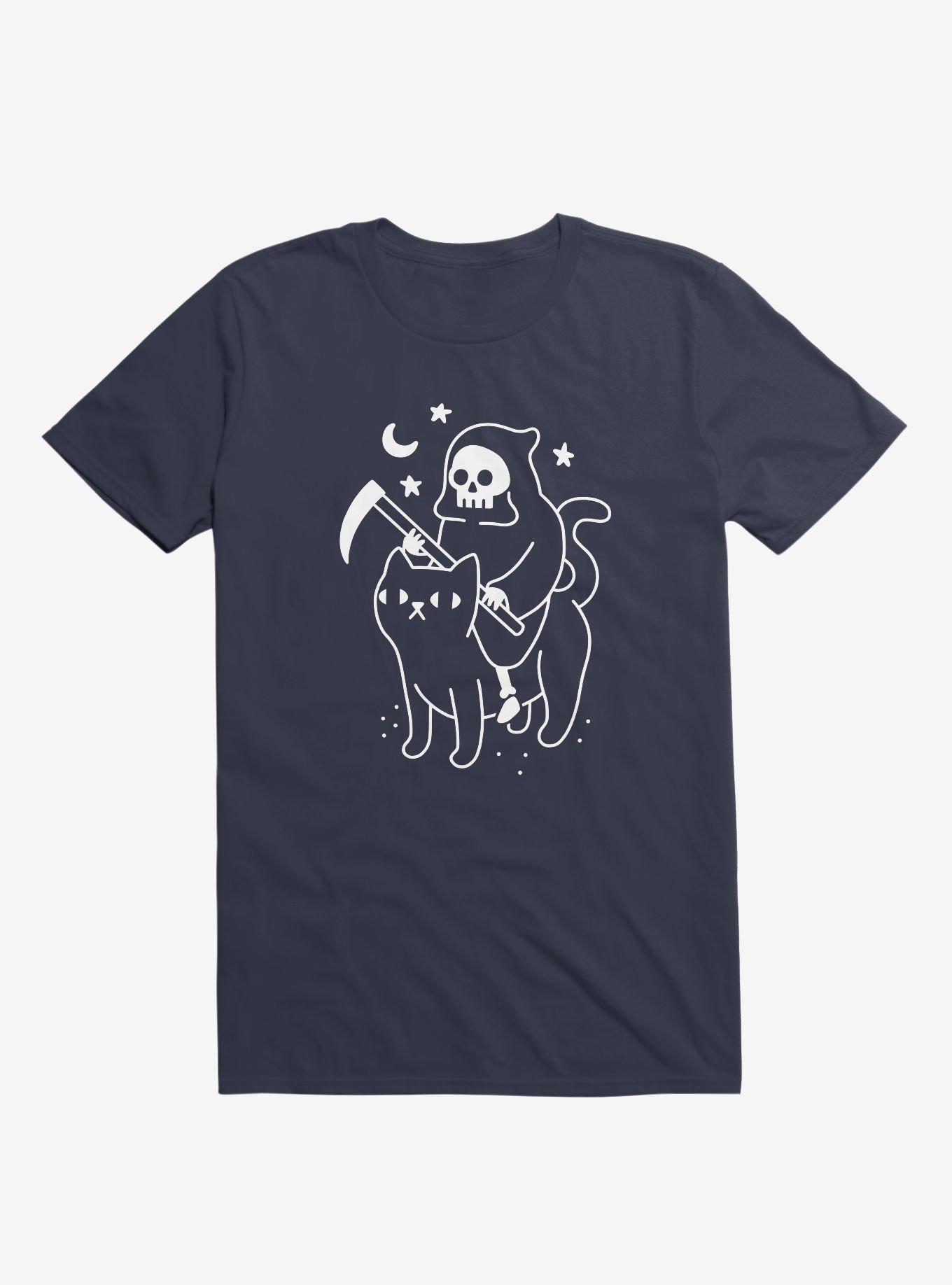 Death Rides A Black Cat Navy Blue T-Shirt, , hi-res