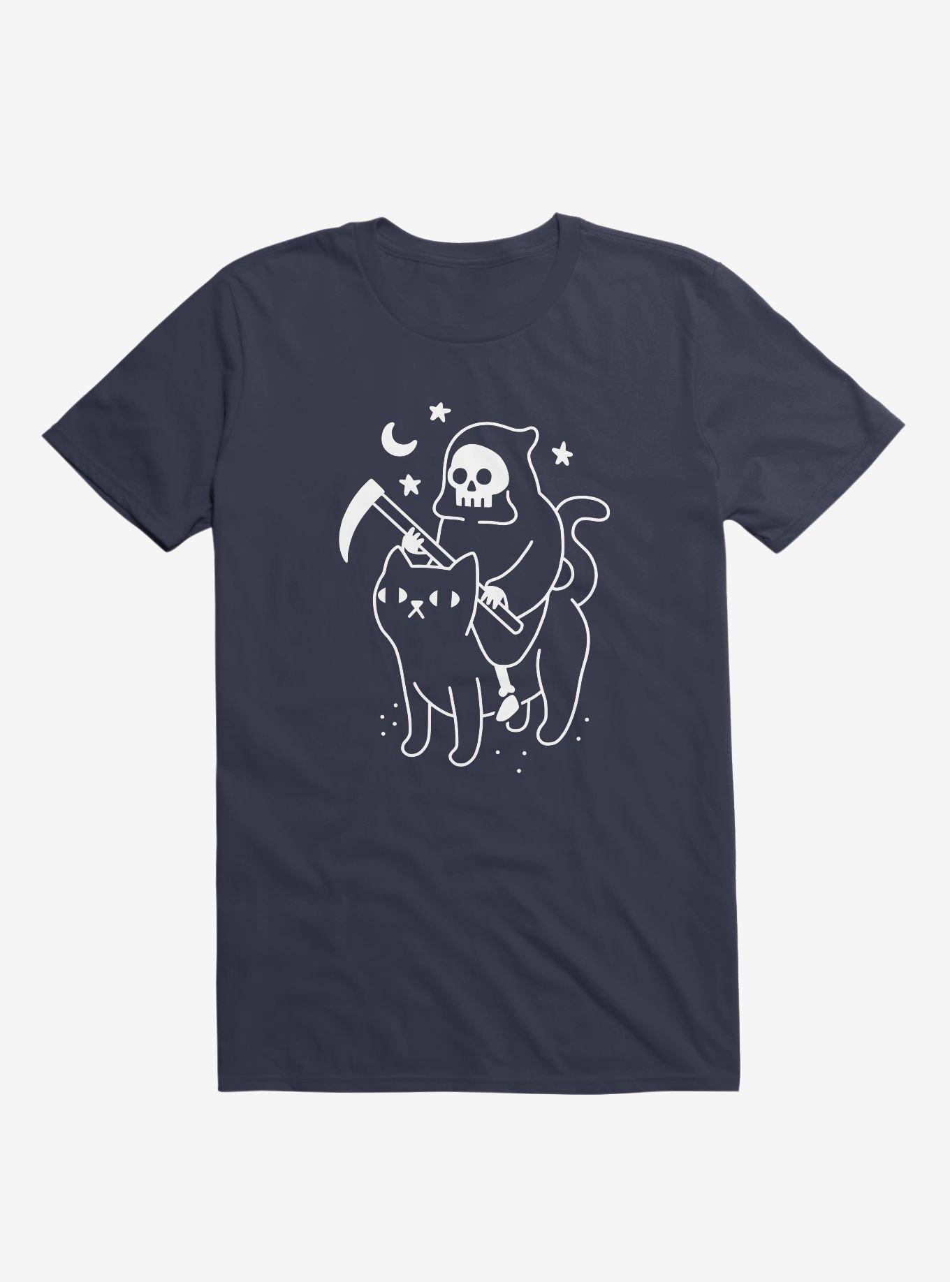 Death Rides A Black Cat Navy Blue T-Shirt, NAVY, hi-res