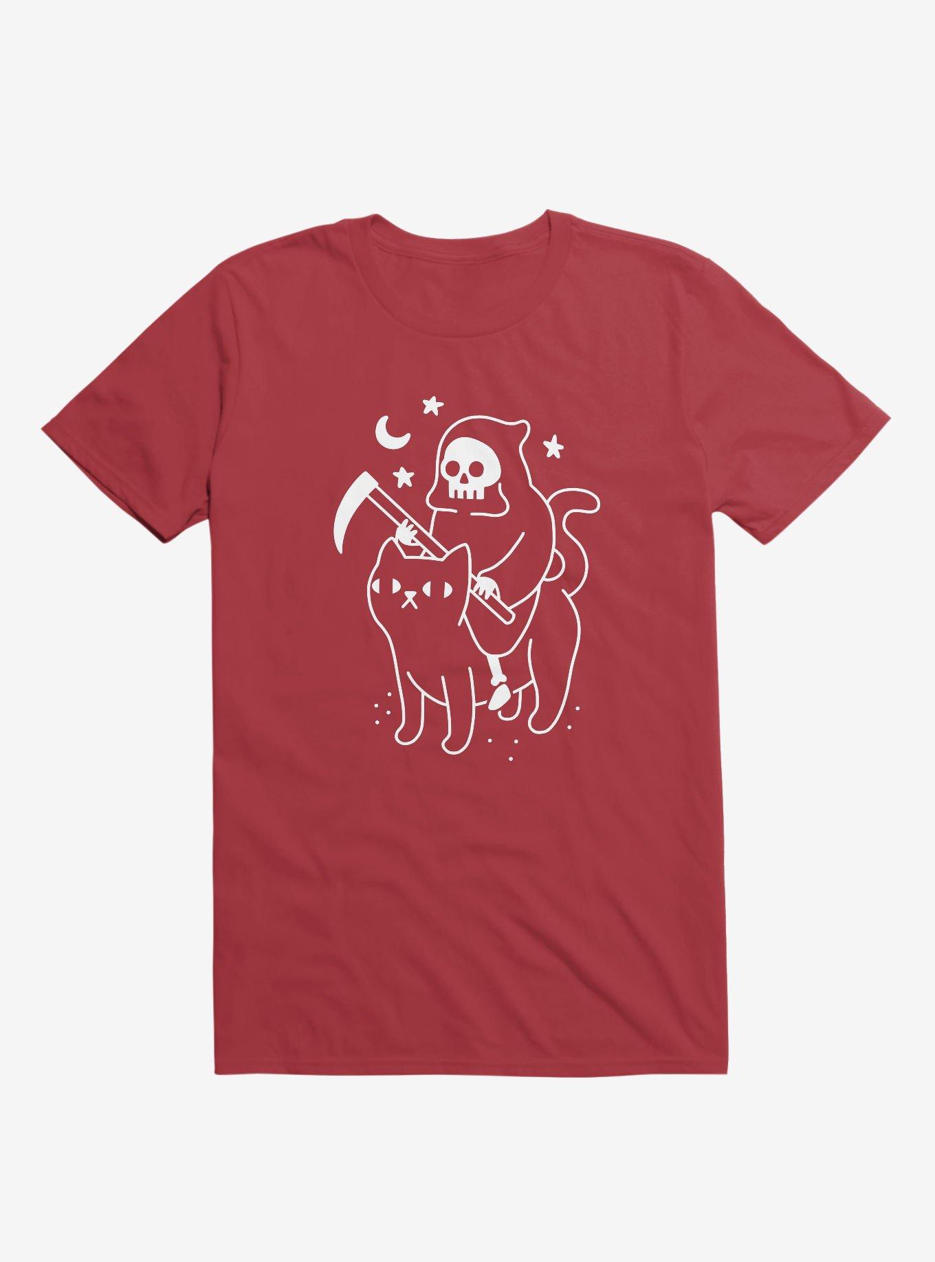 Death Rides A Black Cat Red T-Shirt, RED, hi-res