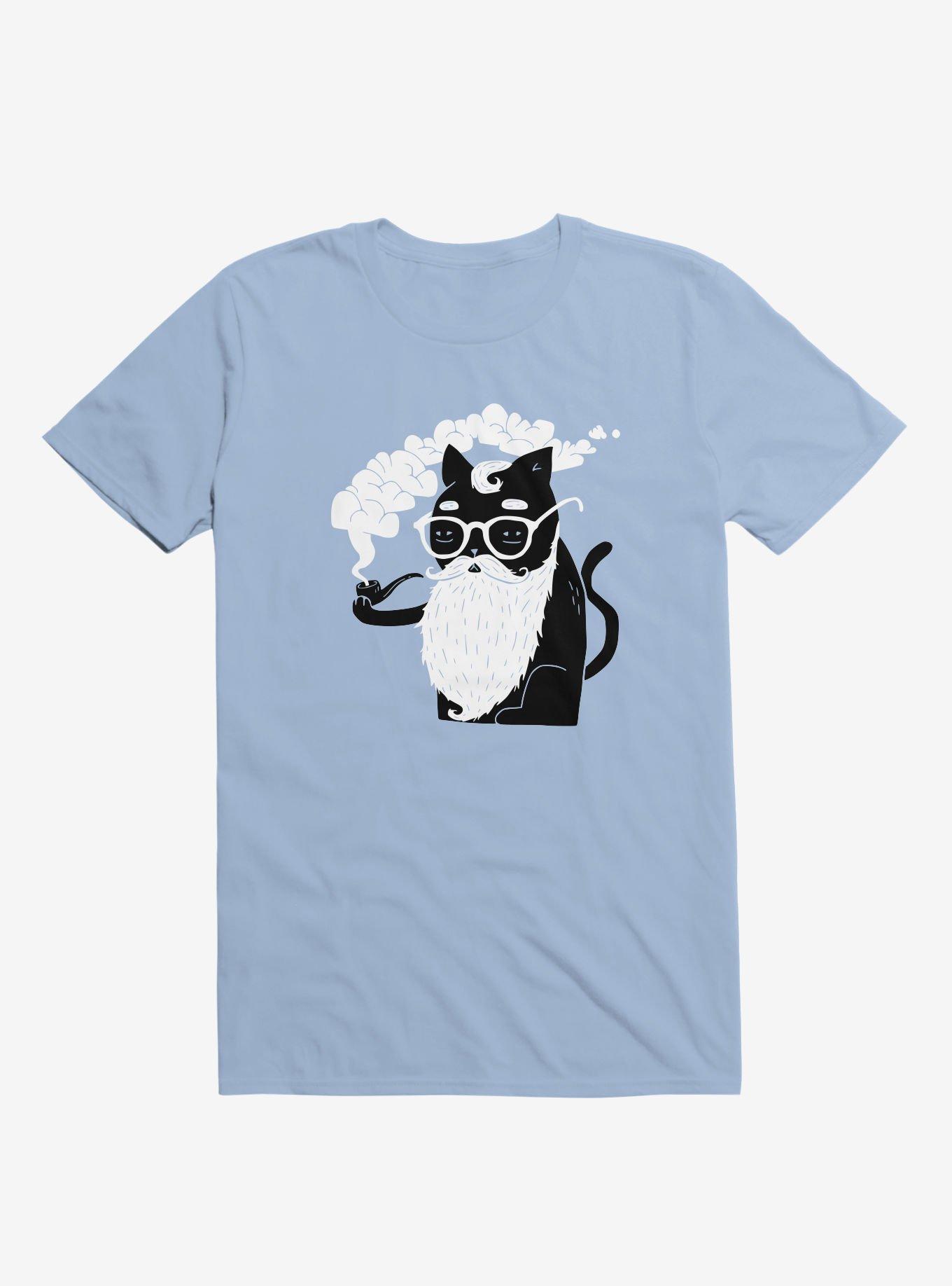 Whiskers And Pipe Cat Light Blue T-Shirt, , hi-res