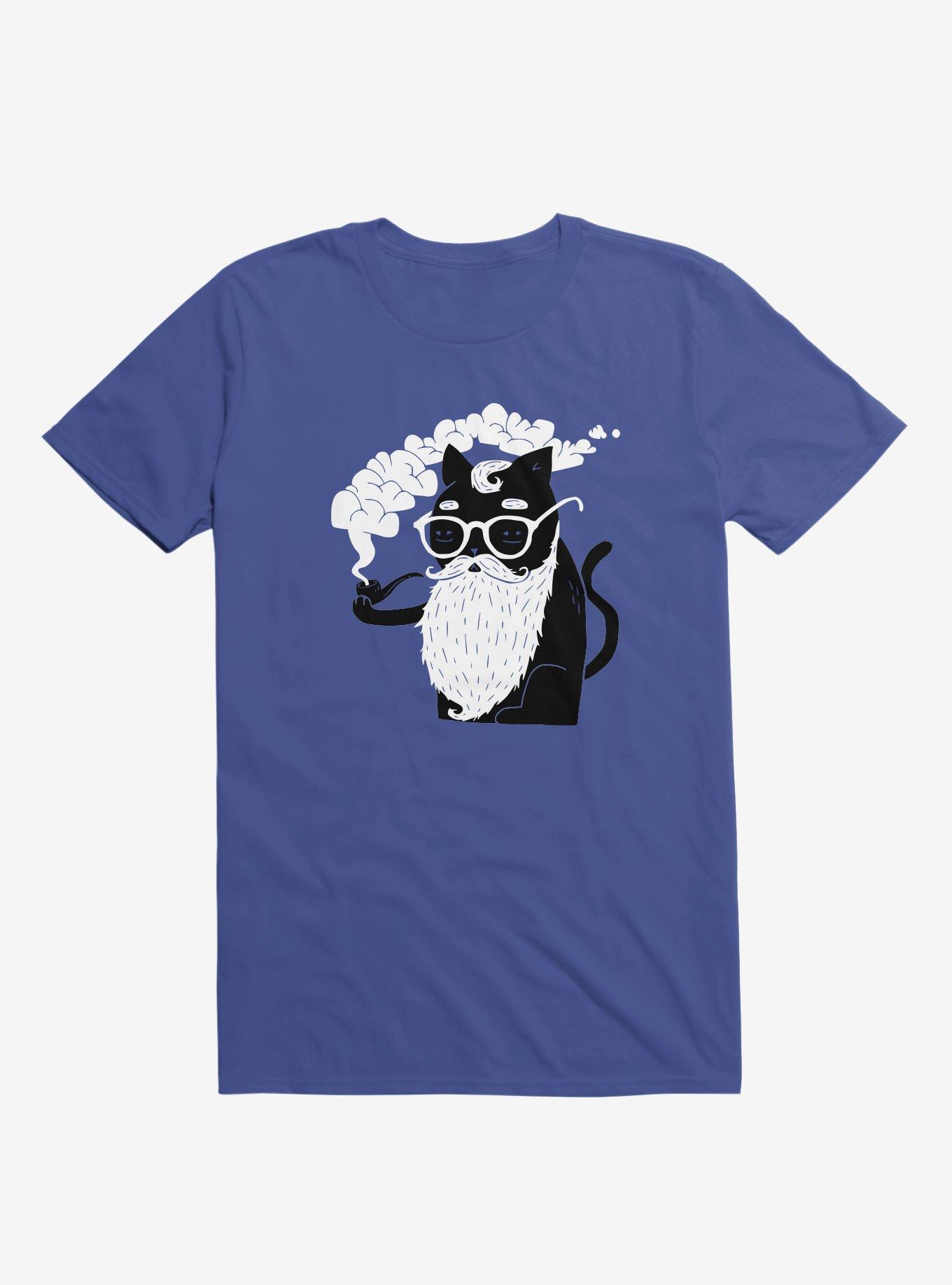 Whiskers And Pipe Cat Royal Blue T-Shirt, , hi-res