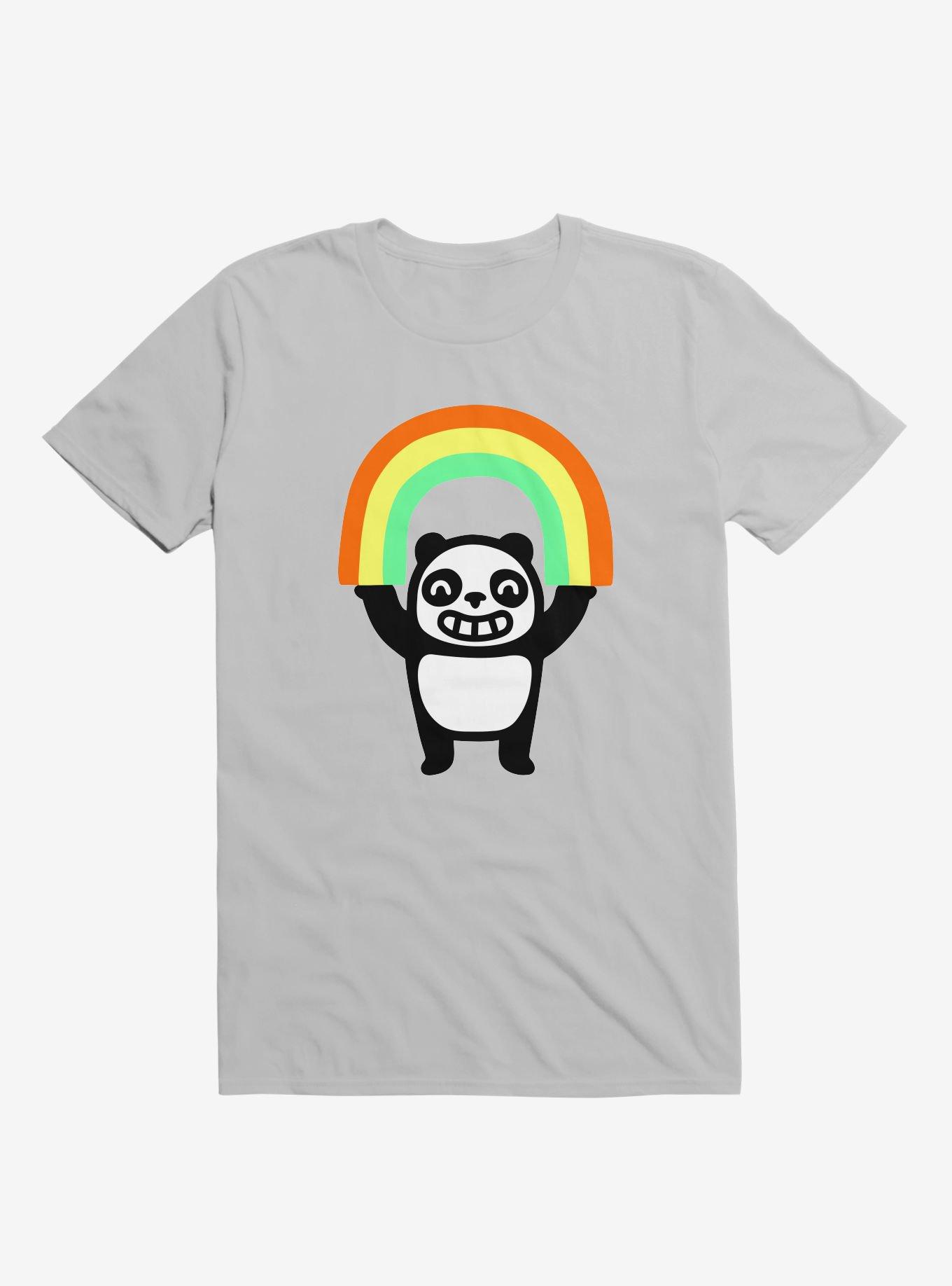 Panda Found A Rainbow Silver T-Shirt, SILVER, hi-res