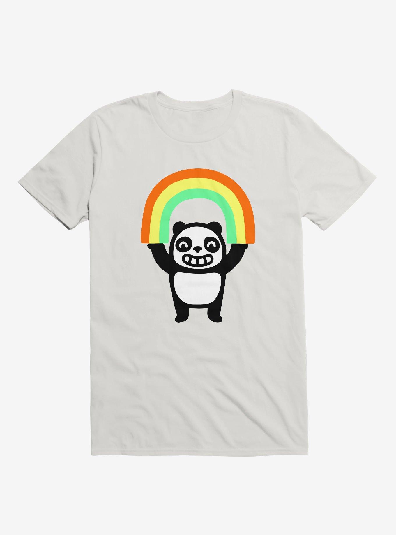 Panda Found A Rainbow White T-Shirt, , hi-res