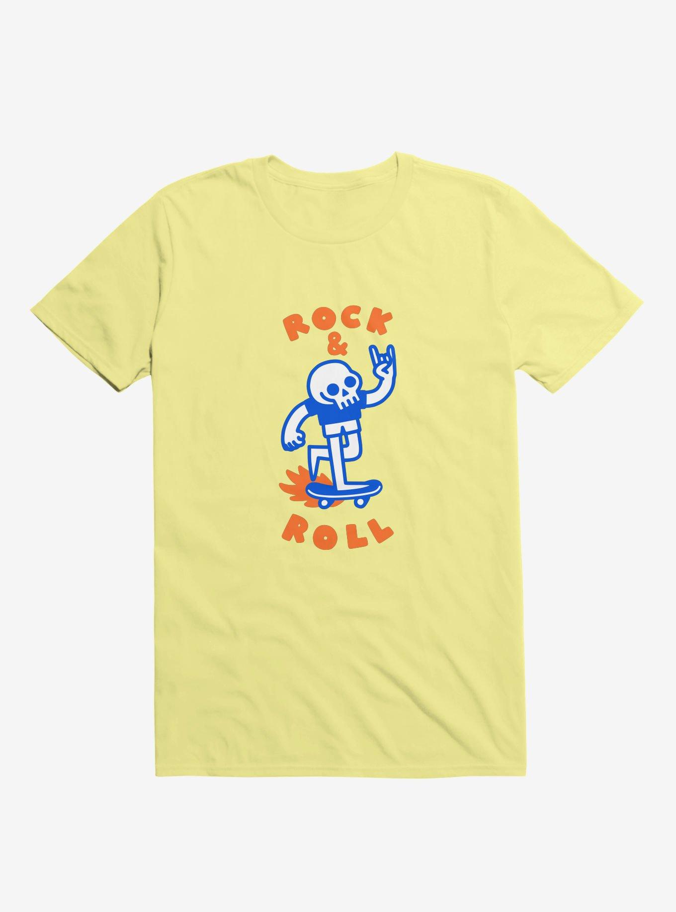 Rock & Roll Skull Yellow T-Shirt, YELLOW, hi-res