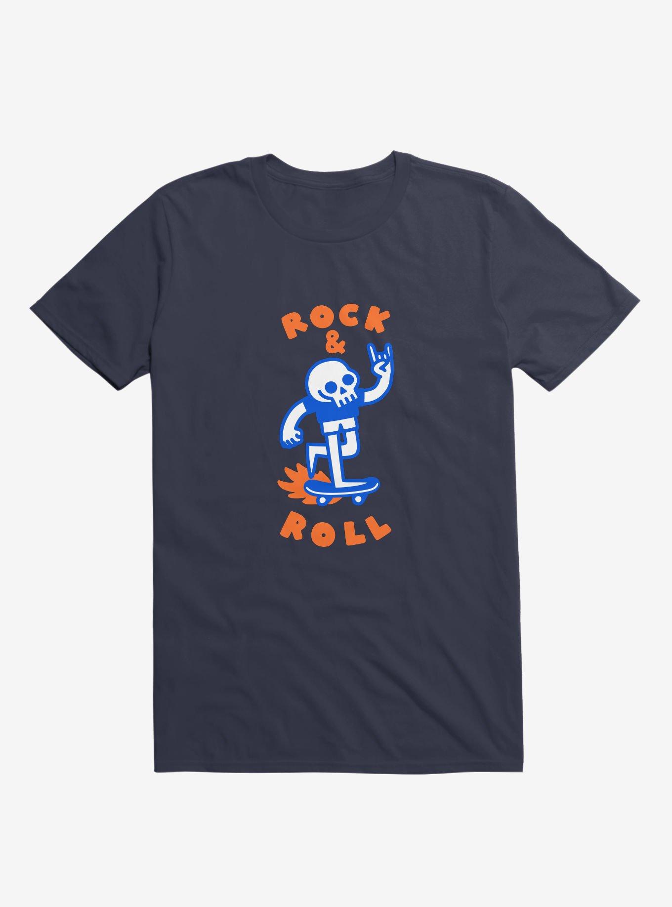 Rock & Roll Skull Navy Blue T-Shirt, , hi-res