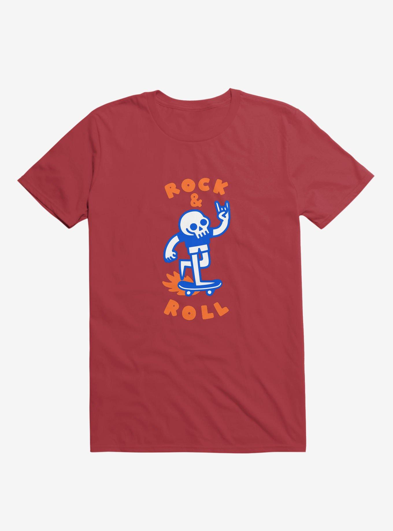 Rock & Roll Skull Red T-Shirt, RED, hi-res