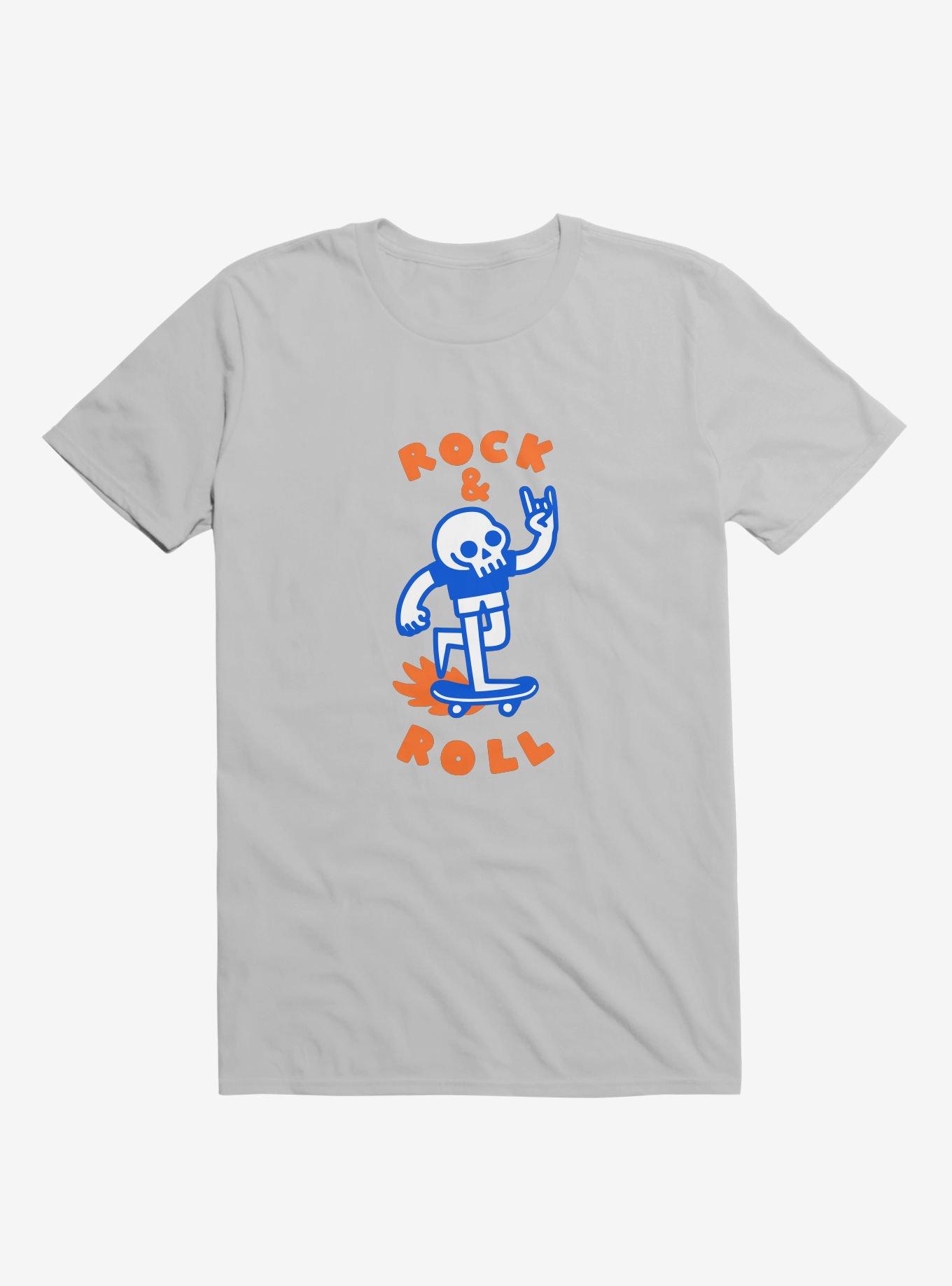 Rock & Roll Skull Silver T-Shirt, , hi-res