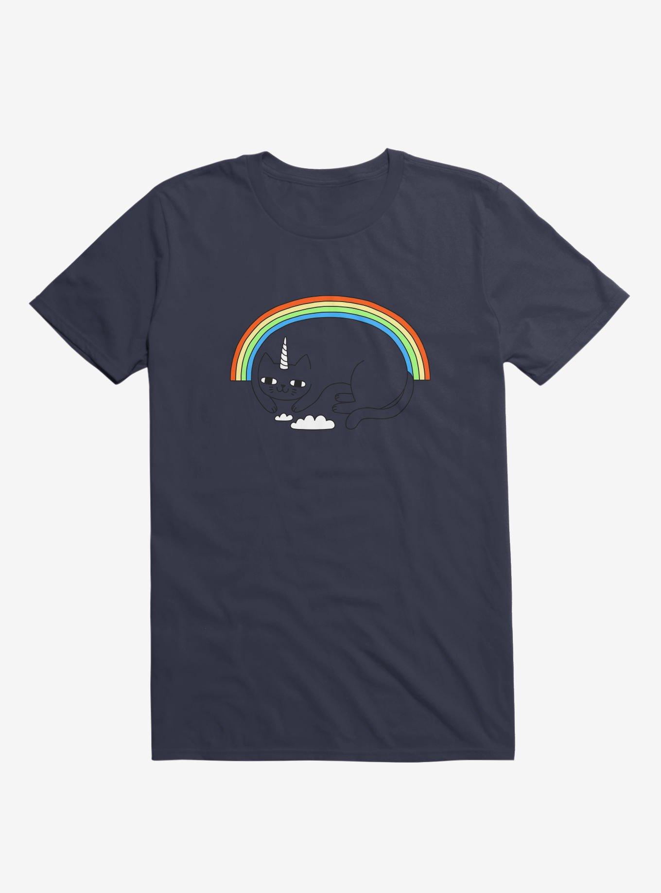 THRDLESS Unicat Unicorn Cat Navy Blue T-Shirt