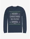 Home Alone Merry Christmas Sweater Pattern Long-Sleeve T-Shirt, NAVY, hi-res