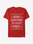 Home Alone Merry Christmas Sweater Pattern T-Shirt, RED, hi-res