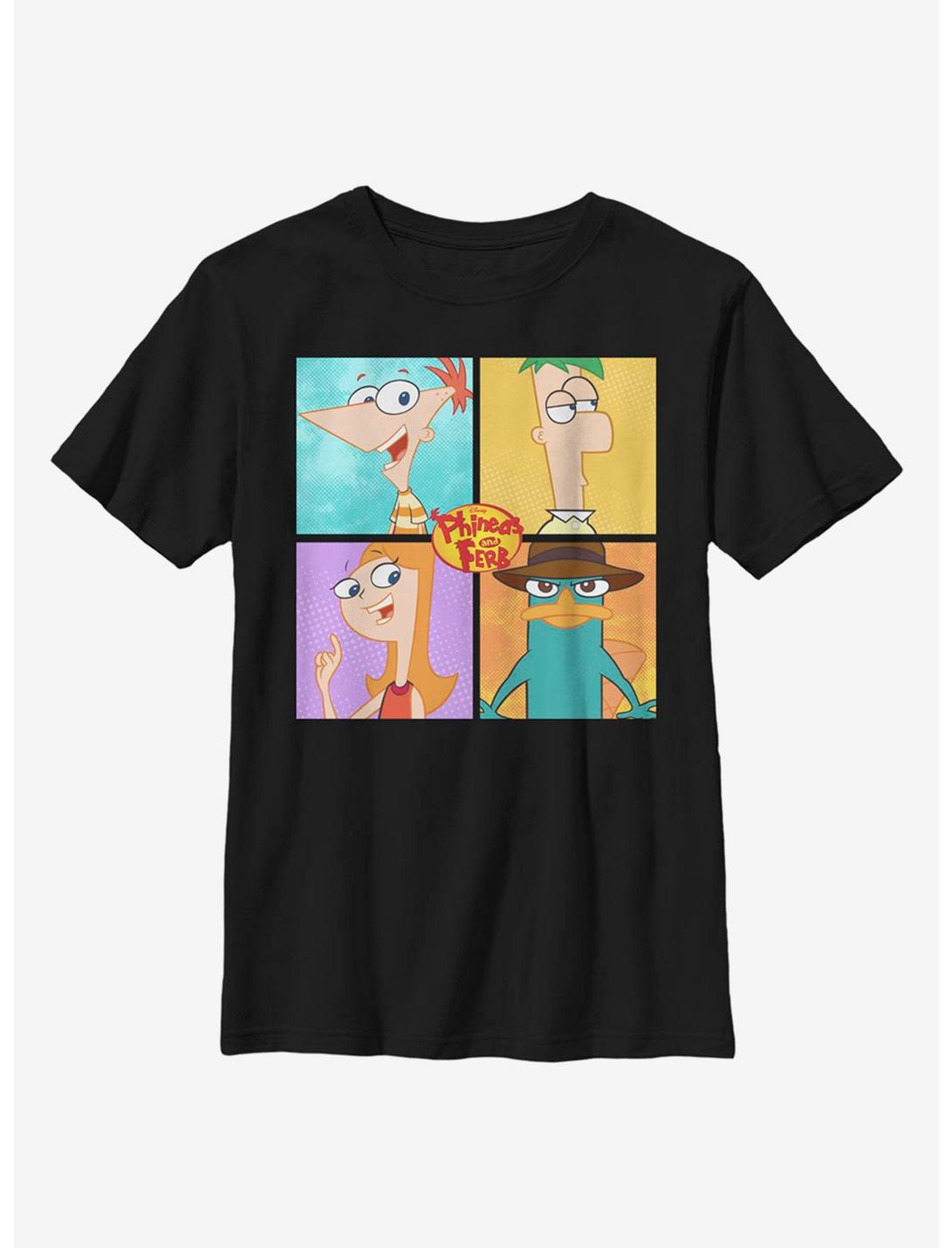 Disney Phineas And Ferb Character Box Up Youth T-Shirt, BLACK, hi-res
