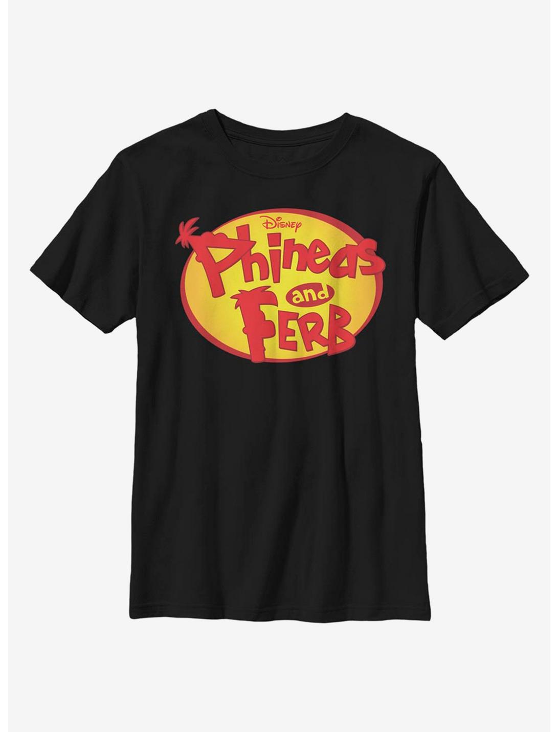 Disney Phineas And Ferb Oval Logo Youth T-Shirt, BLACK, hi-res