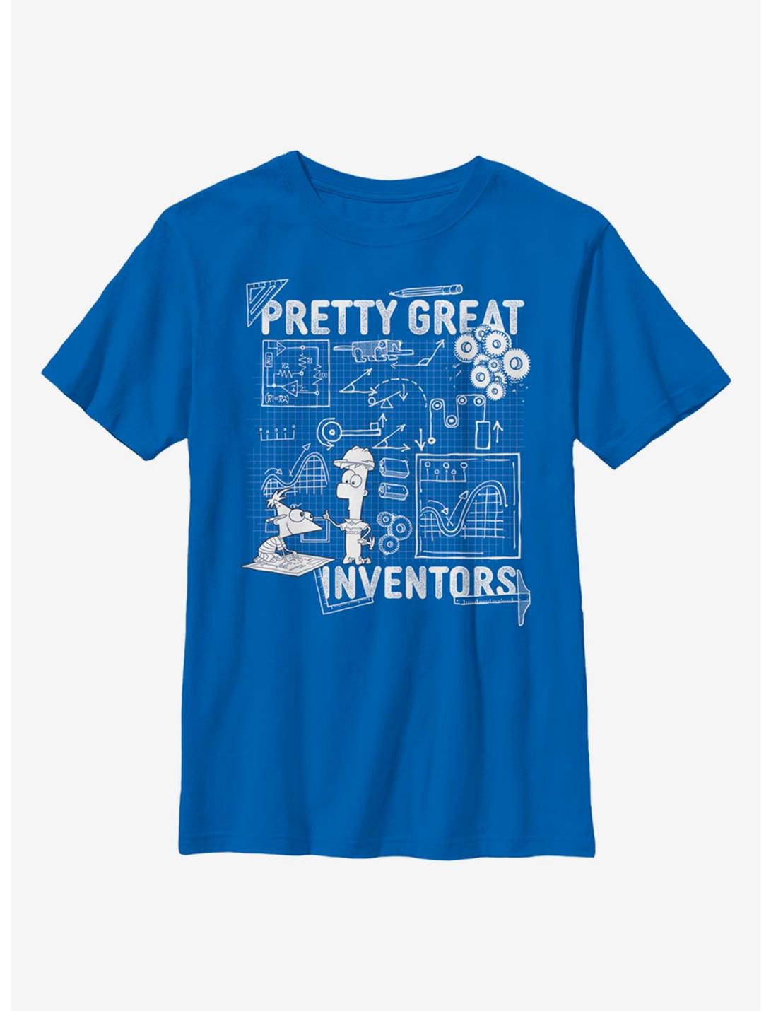 Disney Phineas And Ferb Inventor Schematics Youth T-Shirt, ROYAL, hi-res