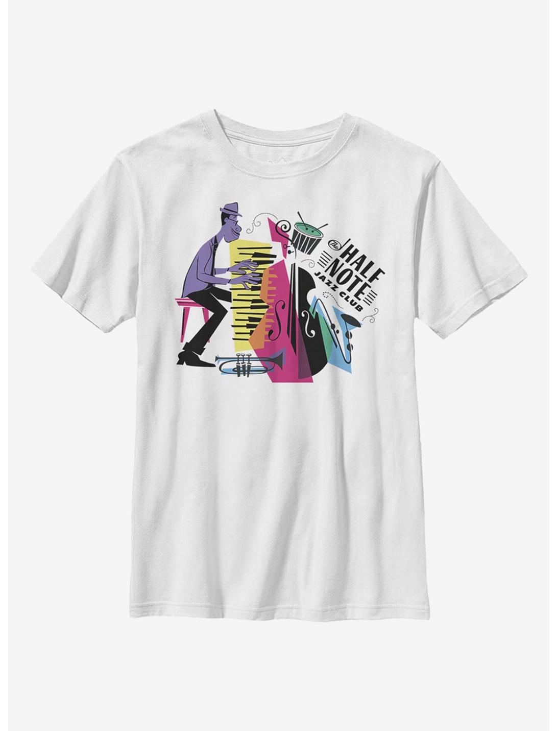 Disney Pixar Soul Half Note Jazz Club Badge Youth T-Shirt, WHITE, hi-res