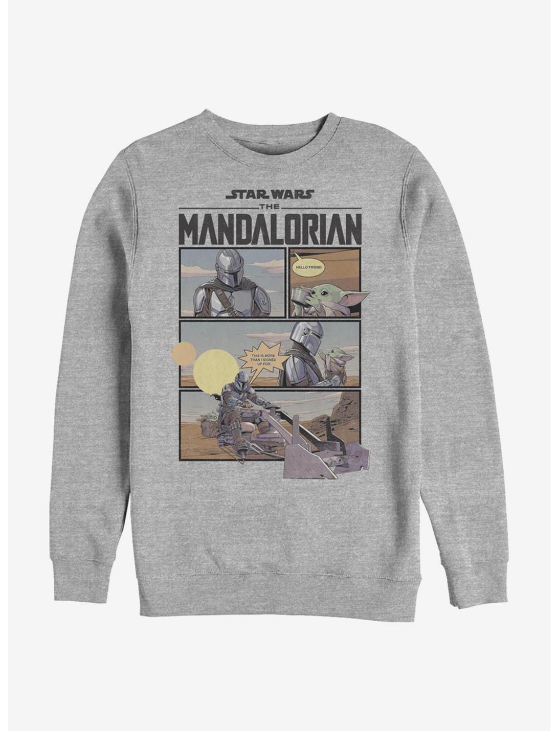 Star Wars The Mandalorian Mando And The Child Comic Crew Sweatshirt, ATH HTR, hi-res