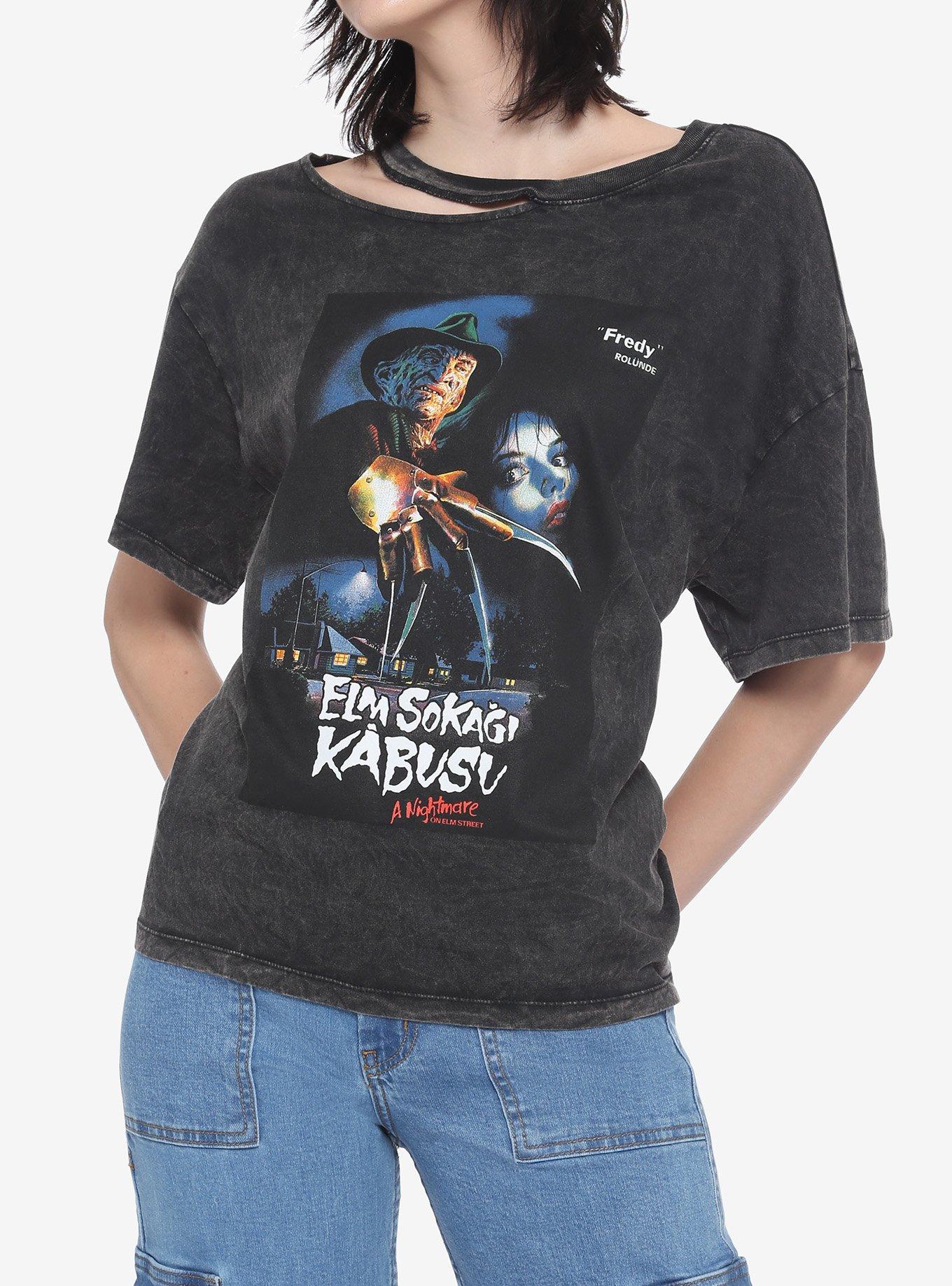 A Nightmare On Elm Street Freddy Asymmetrical Cutout Wash Girls Top, MULTI, hi-res