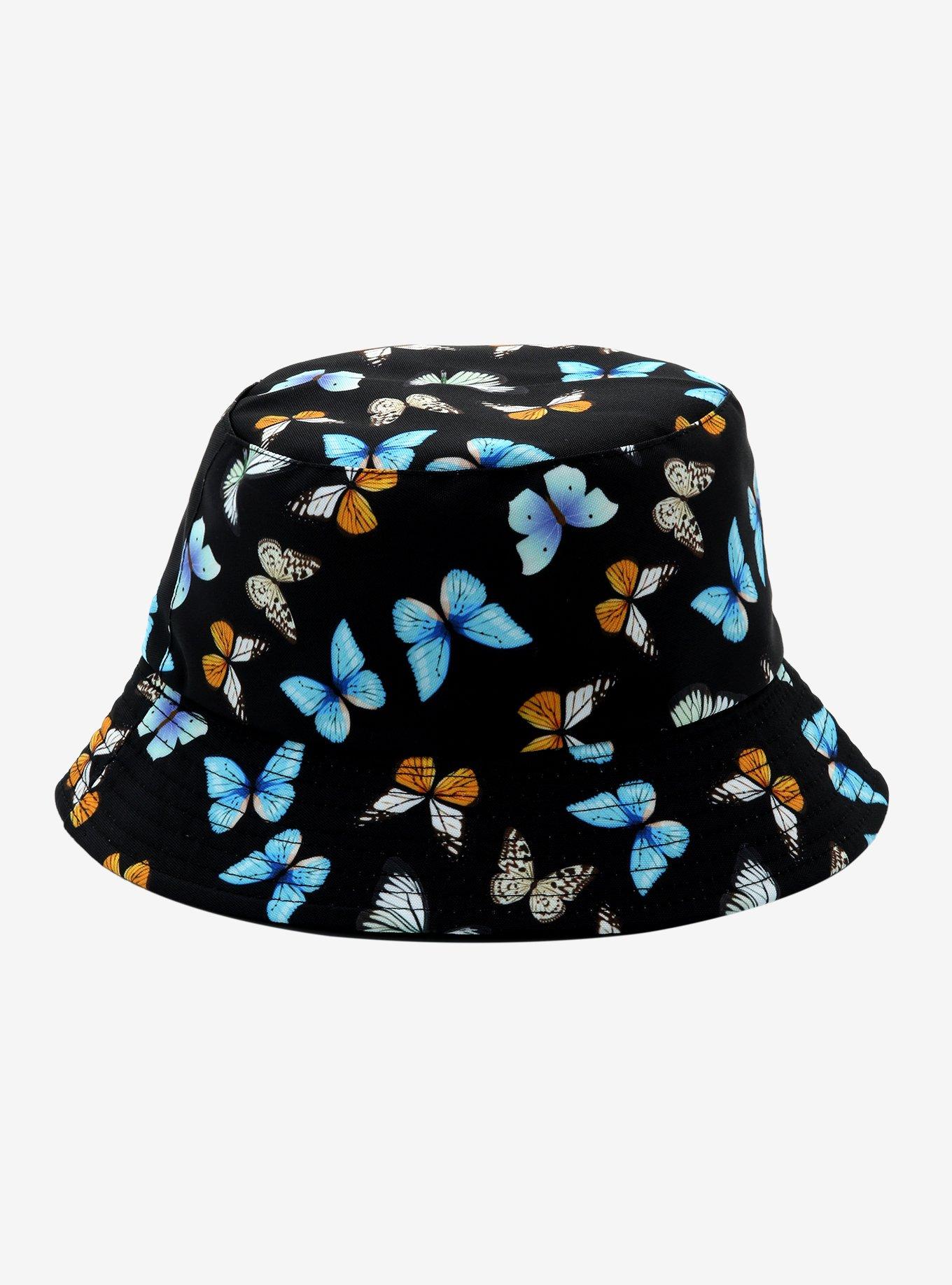 Black Butterfly Reversible Bucket Hat, , hi-res