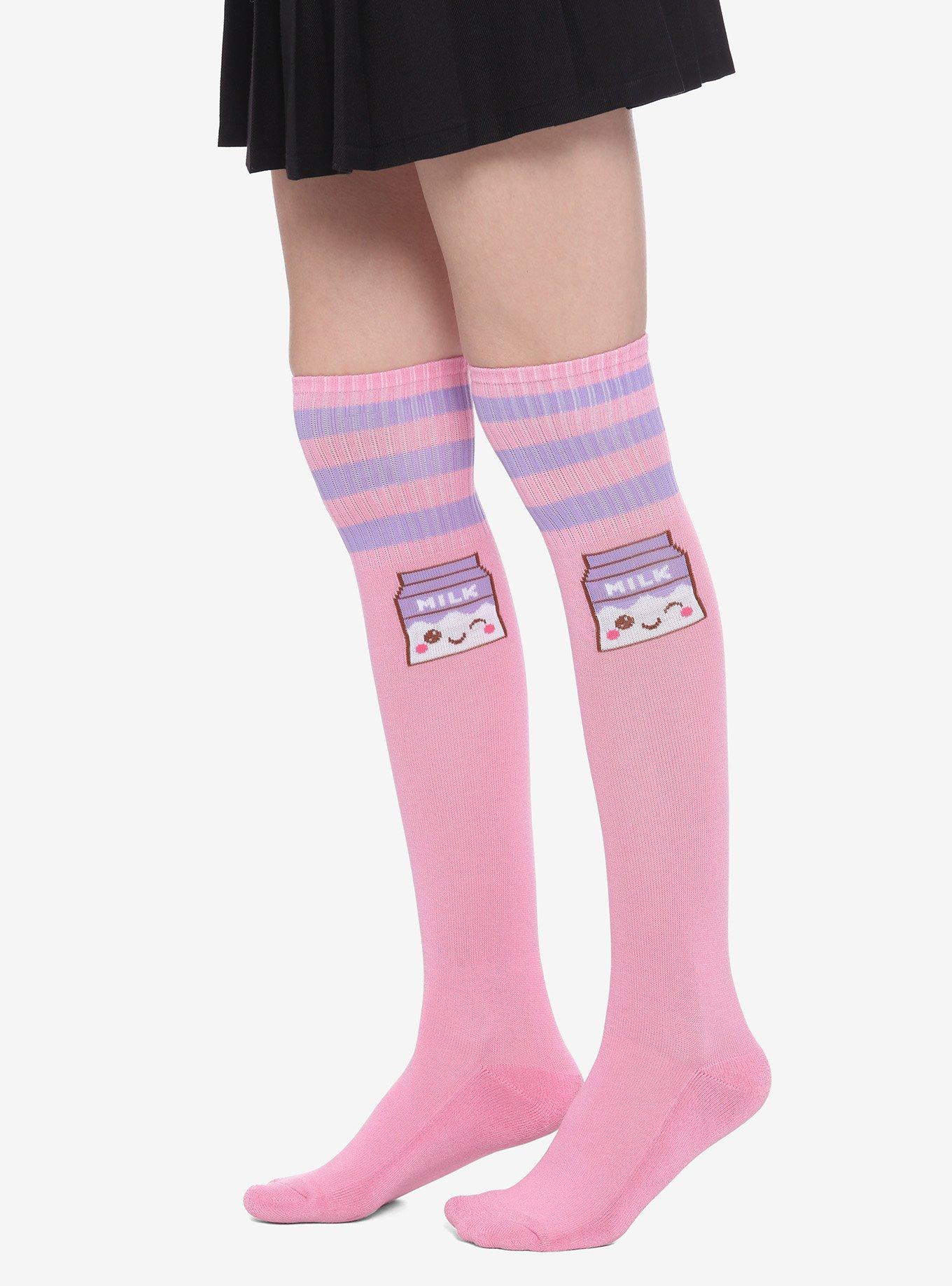 Kawaii Milk Varsity Stripe Knee-High Socks, , hi-res