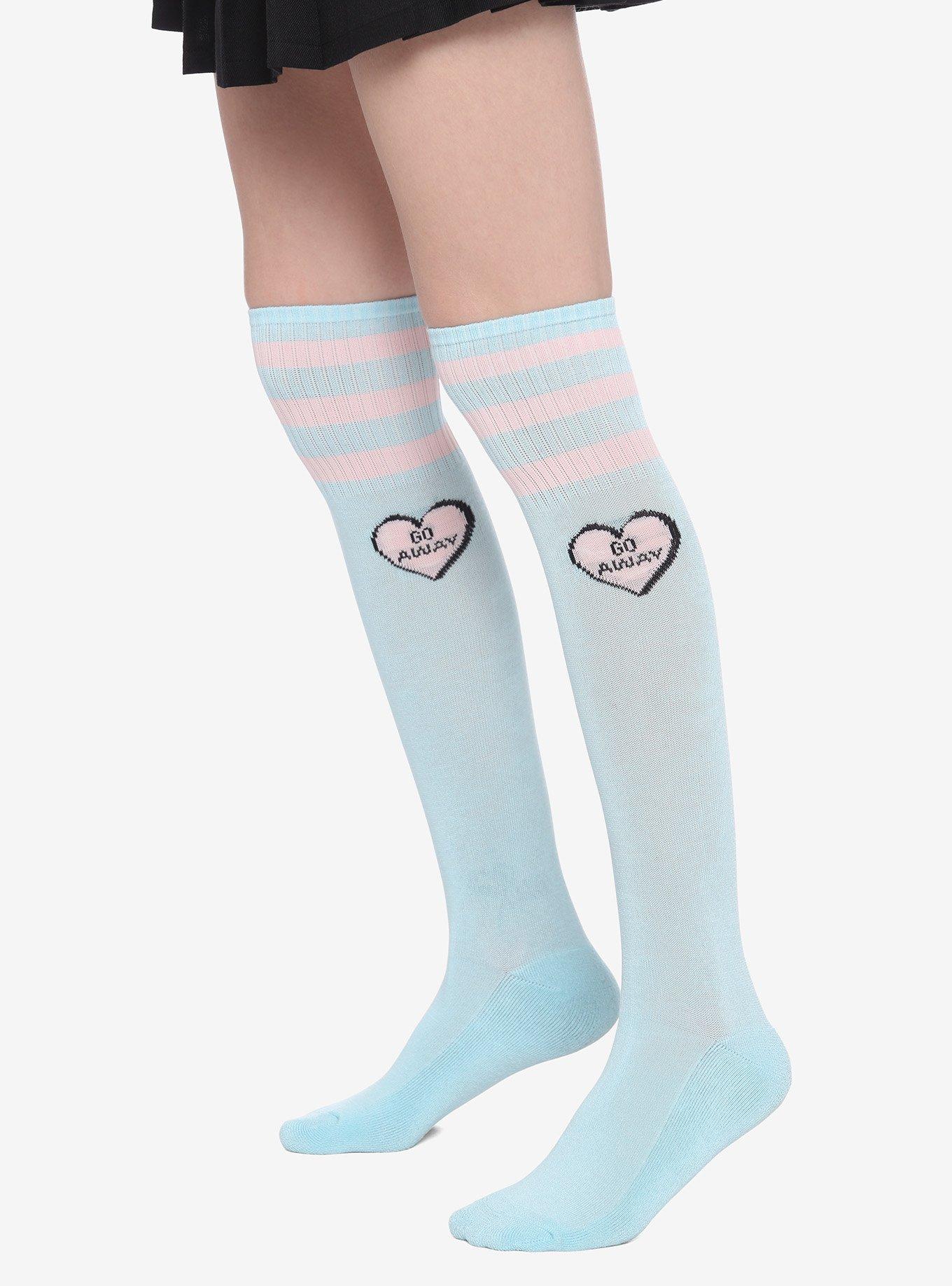 Go Away Heart Varsity Stripe Knee-High Socks, , hi-res