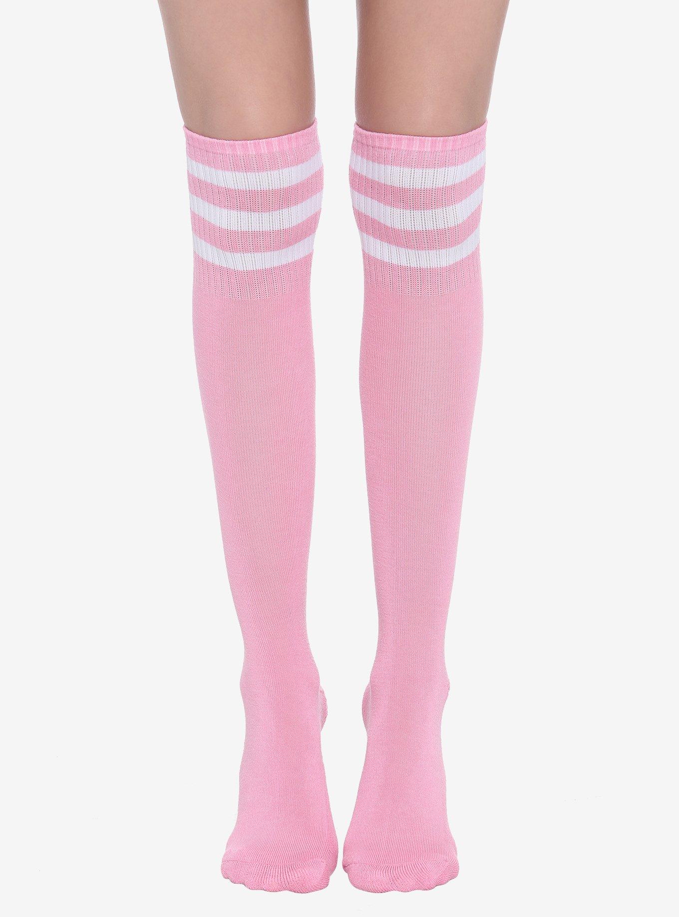 Pink & White Varsity Stripe KneeHigh Socks Hot Topic