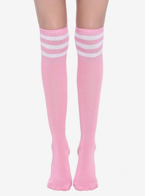 Pink And White Varsity Stripe Knee High Socks Hot Topic