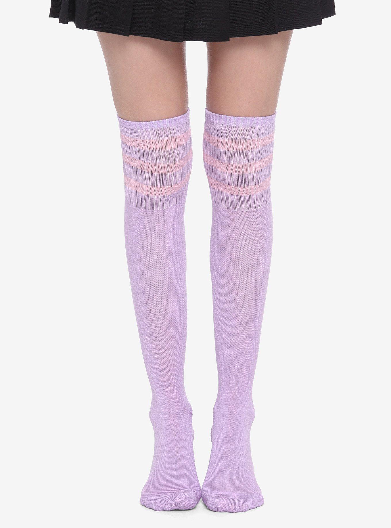 Pastel Purple & Pink Varsity Stripe Knee-High Socks, , hi-res