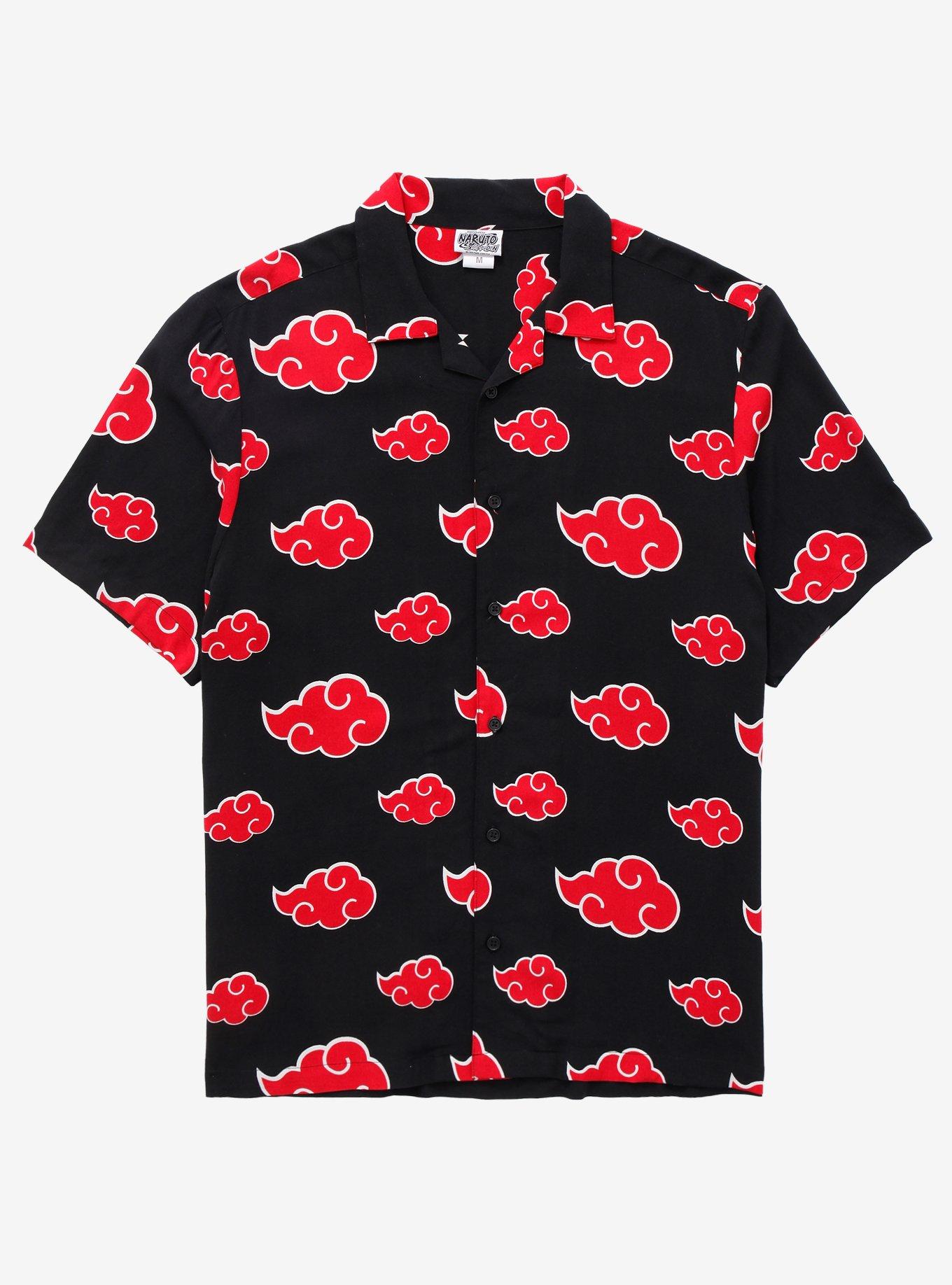 Naruto Shippuden Akatsuki Clouds Woven Button-Up, RED, hi-res