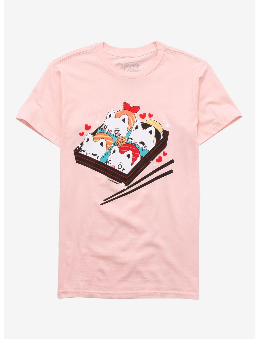 Tasty Peach Cat Sushi Boyfriend Fit Girls T-Shirt, MULTI, hi-res