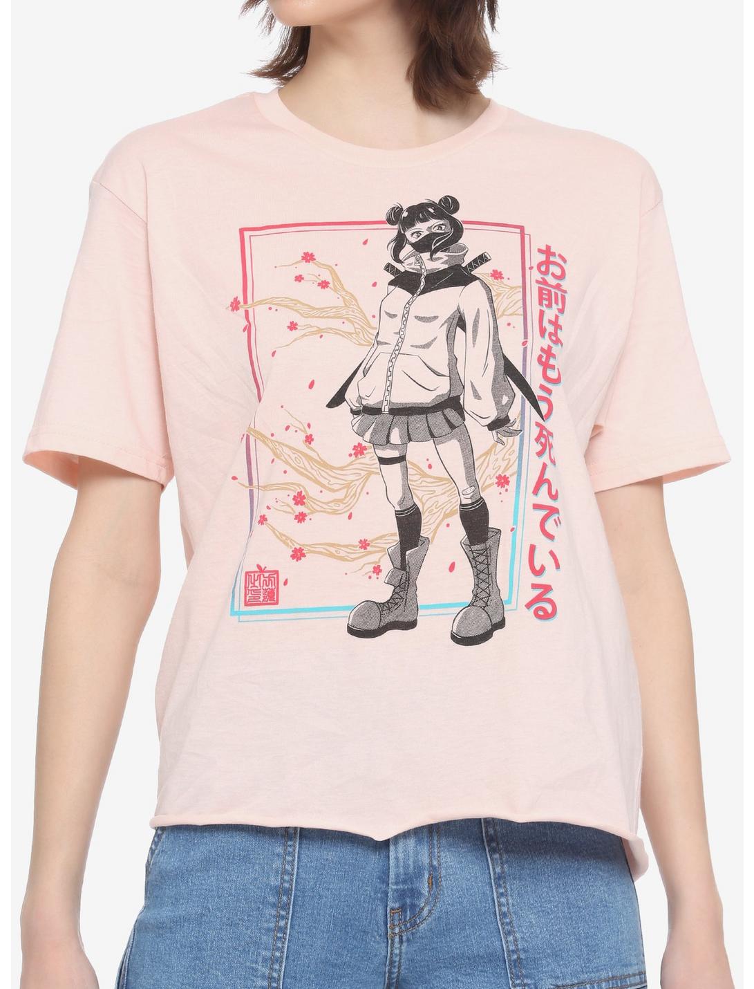 Cherry Blossom Background Girls Crop T-Shirt, MULTI, hi-res